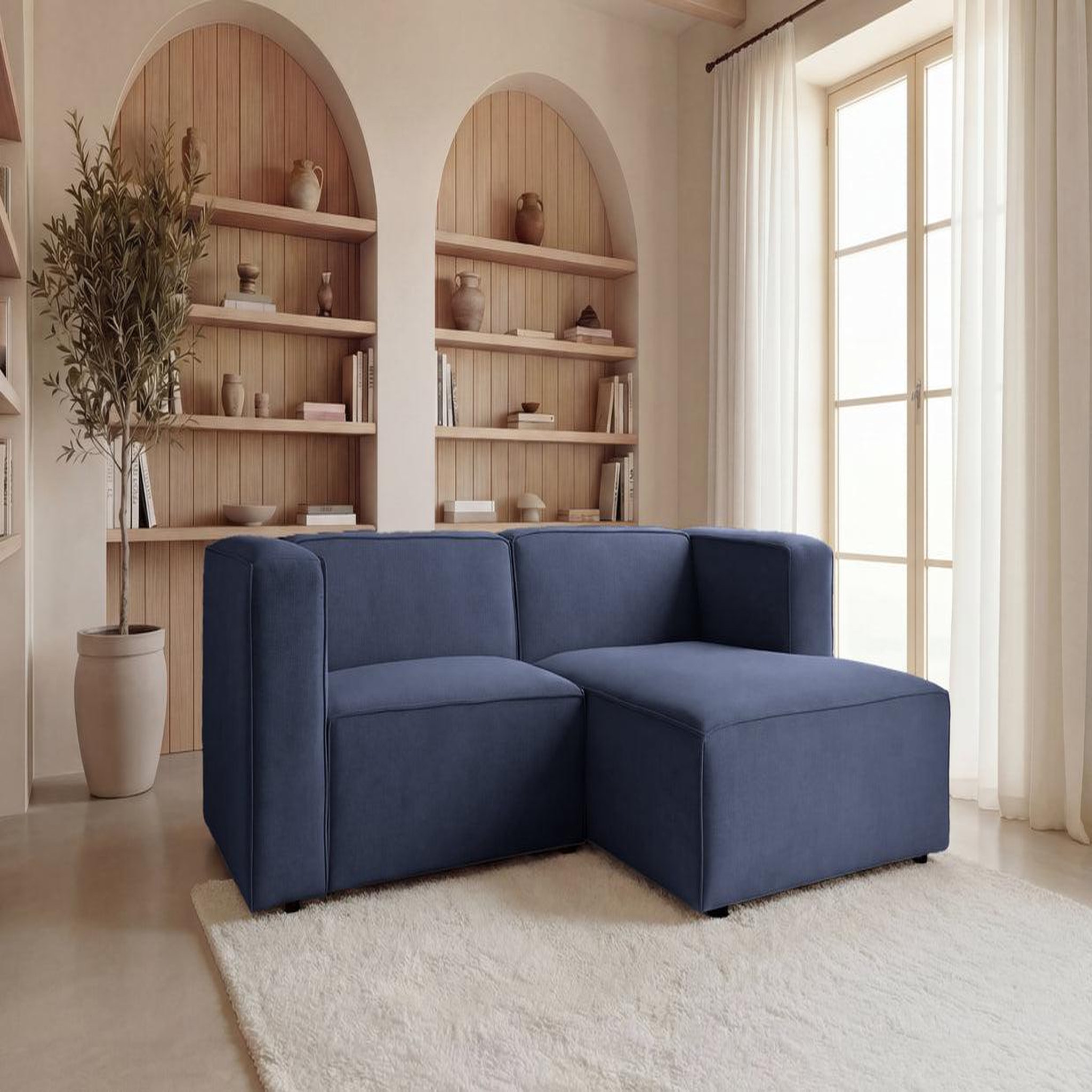 Voir la diapositive 2 : CASANOVA PARIS Basil - canapé d'angle tissu lisse 4 places
