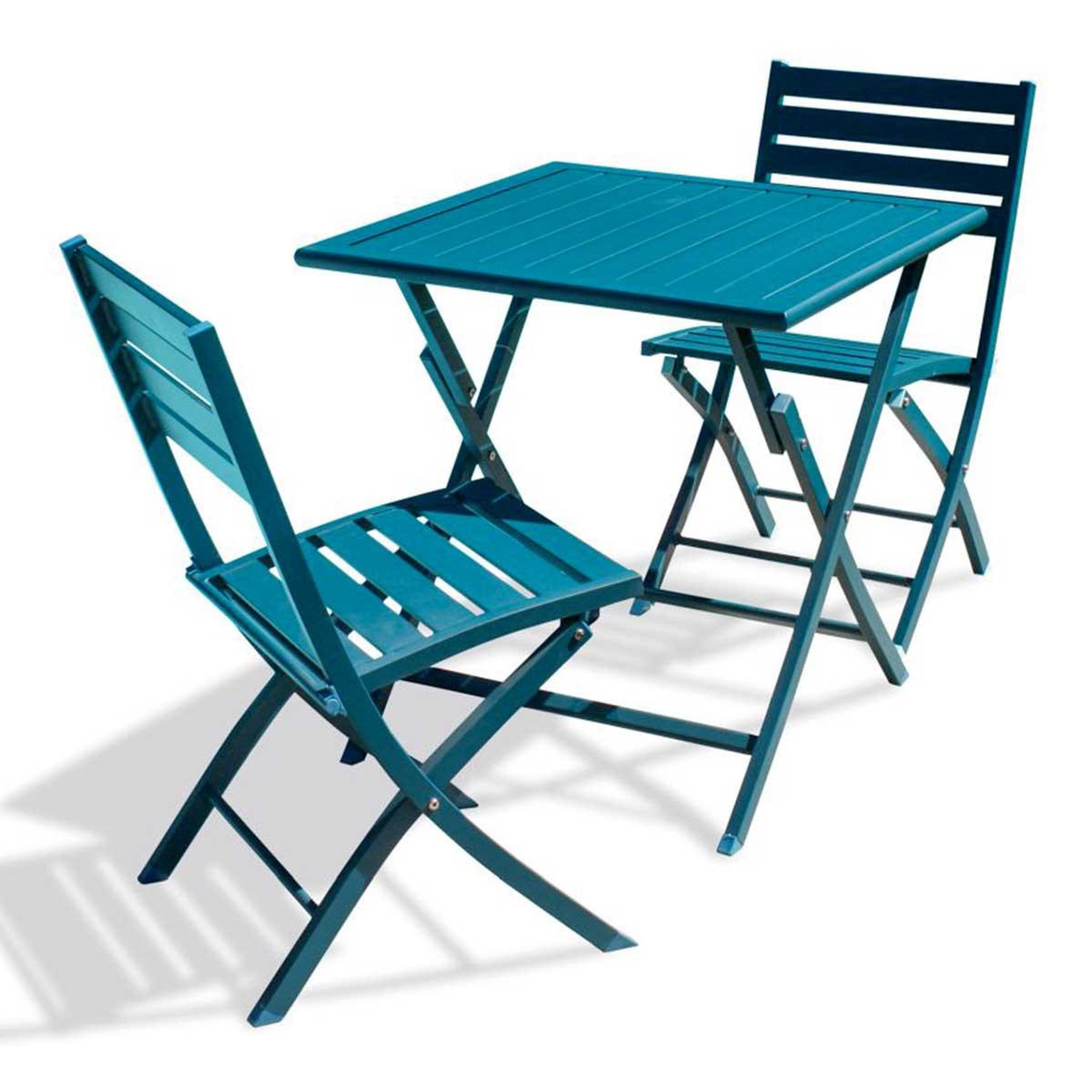 Paris Prix Ensemble Table de Jardin Pliante & 2 Chaises  Marius  70cm Bleu Canard