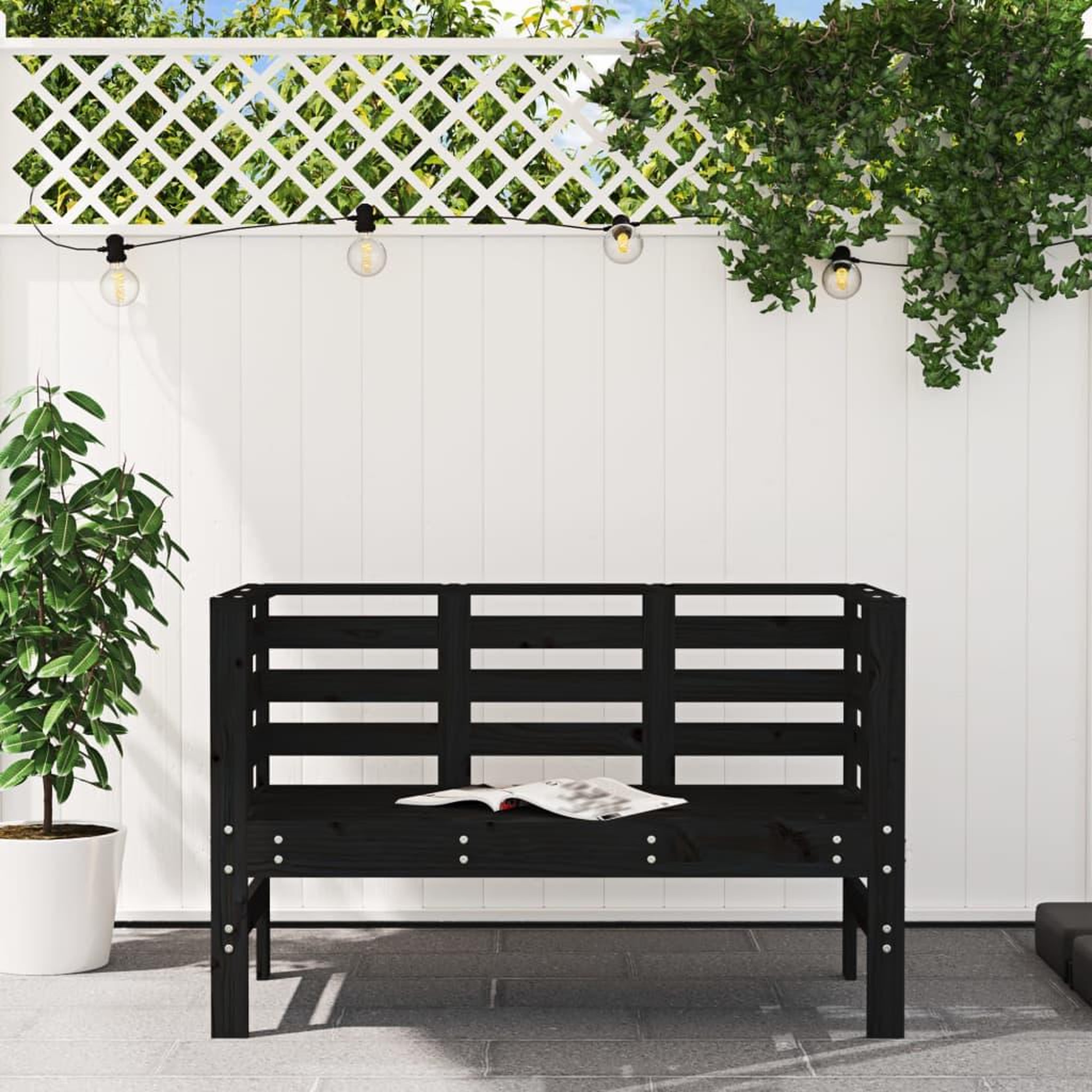 Voir la diapositive 3 : VIDAXL Banc de jardin noir 111,5x53x71 cm bois massif de pin