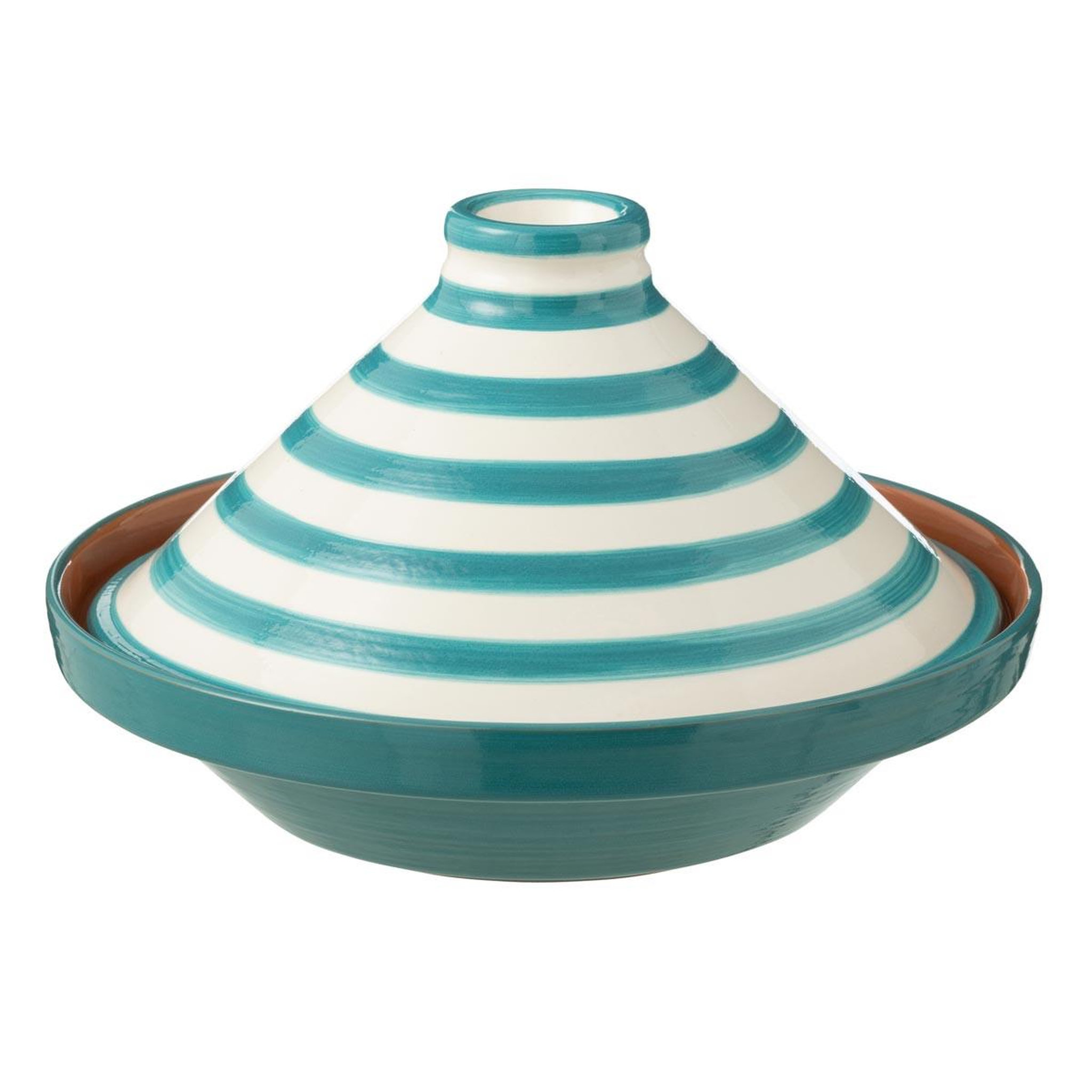 J-LINE Plat à Tajine en Céramique  Granada Rayure  28cm Bleu Aqua