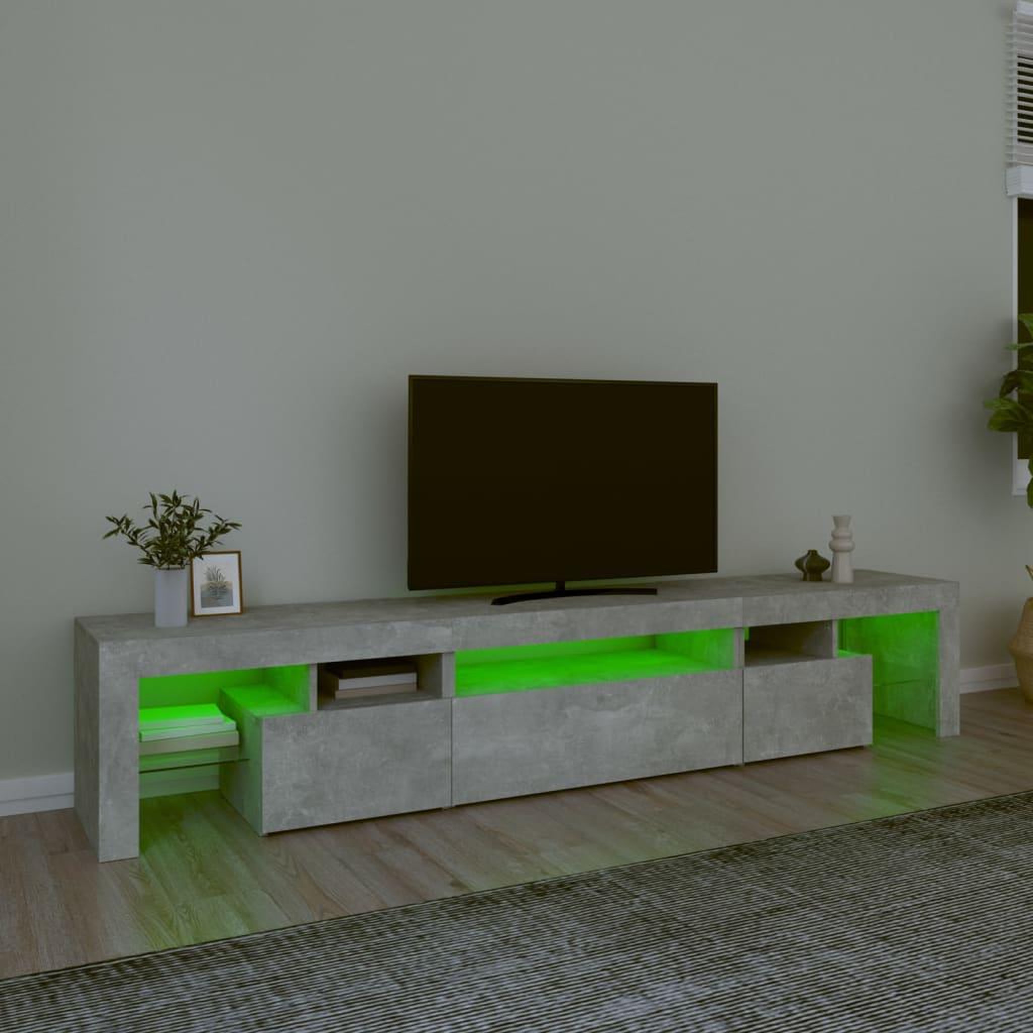 Voir la diapositive 4 : VIDAXL Meuble TV avec lumieres LED Gris beton 215x36,5x40 cm
