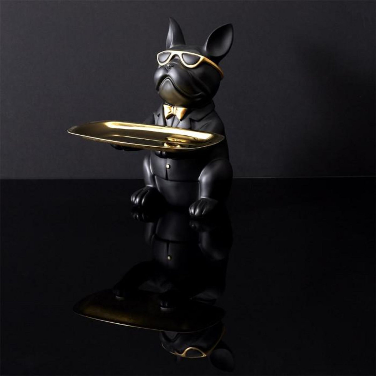 Paris Prix Statuette & Vide-Poche  Bulldog  21cm Noir