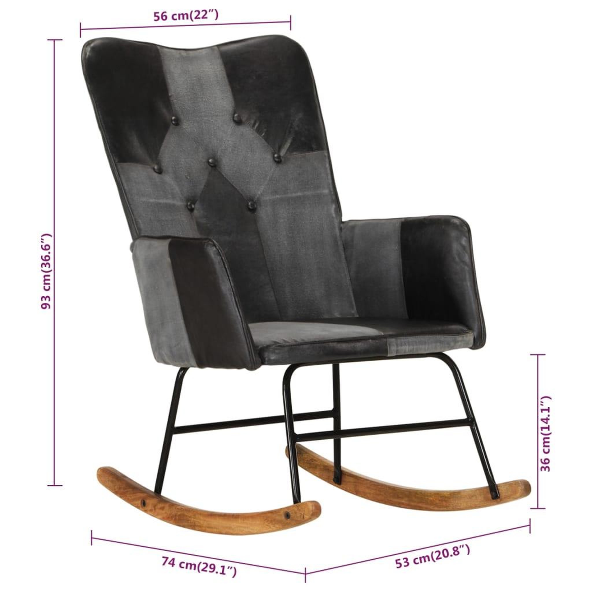 Voir la diapositive 6 : VIDAXL Chaise a bascule Noir Cuir veritable et toile