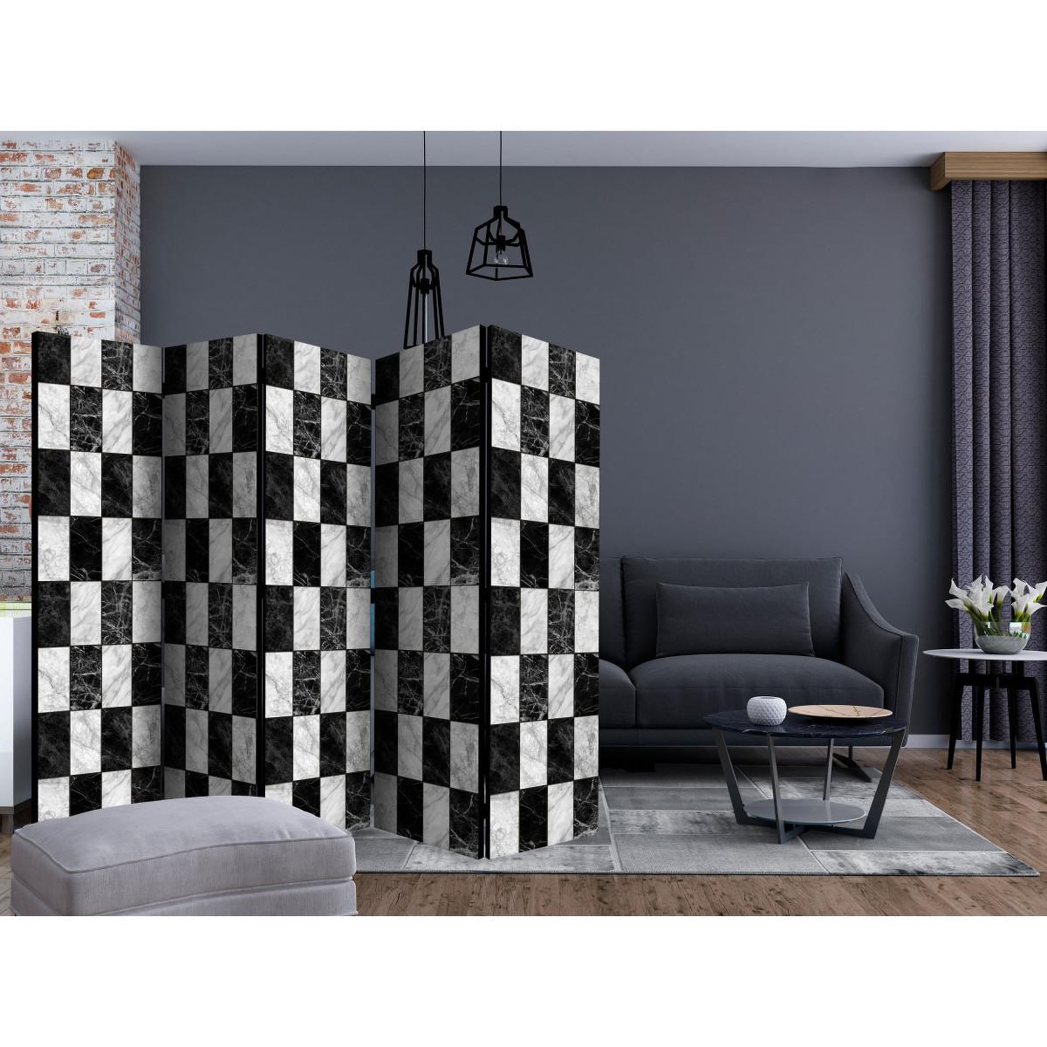 Voir la diapositive 2 : Paris Prix Paravent 5 volets  checker  172x225cm