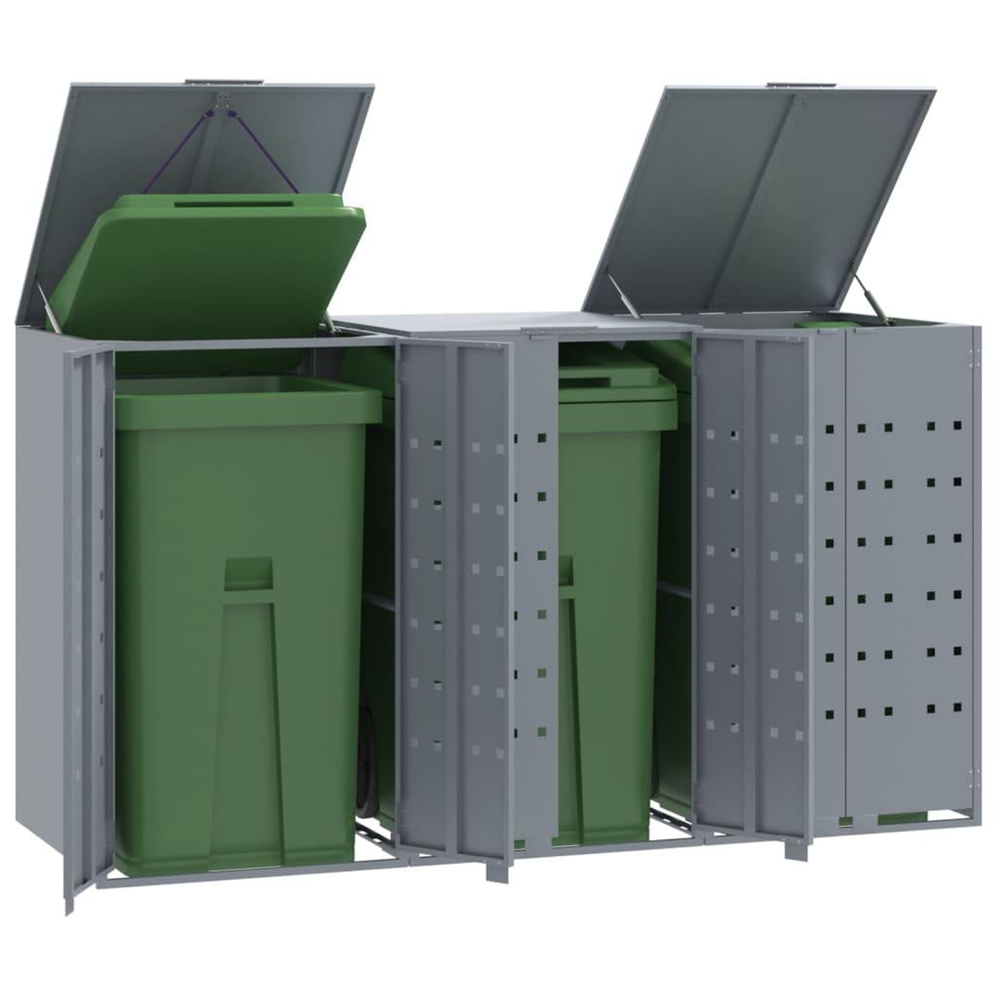 VIDAXL Rangement a roulettes pour poubelles pour 3 bacs gris acier