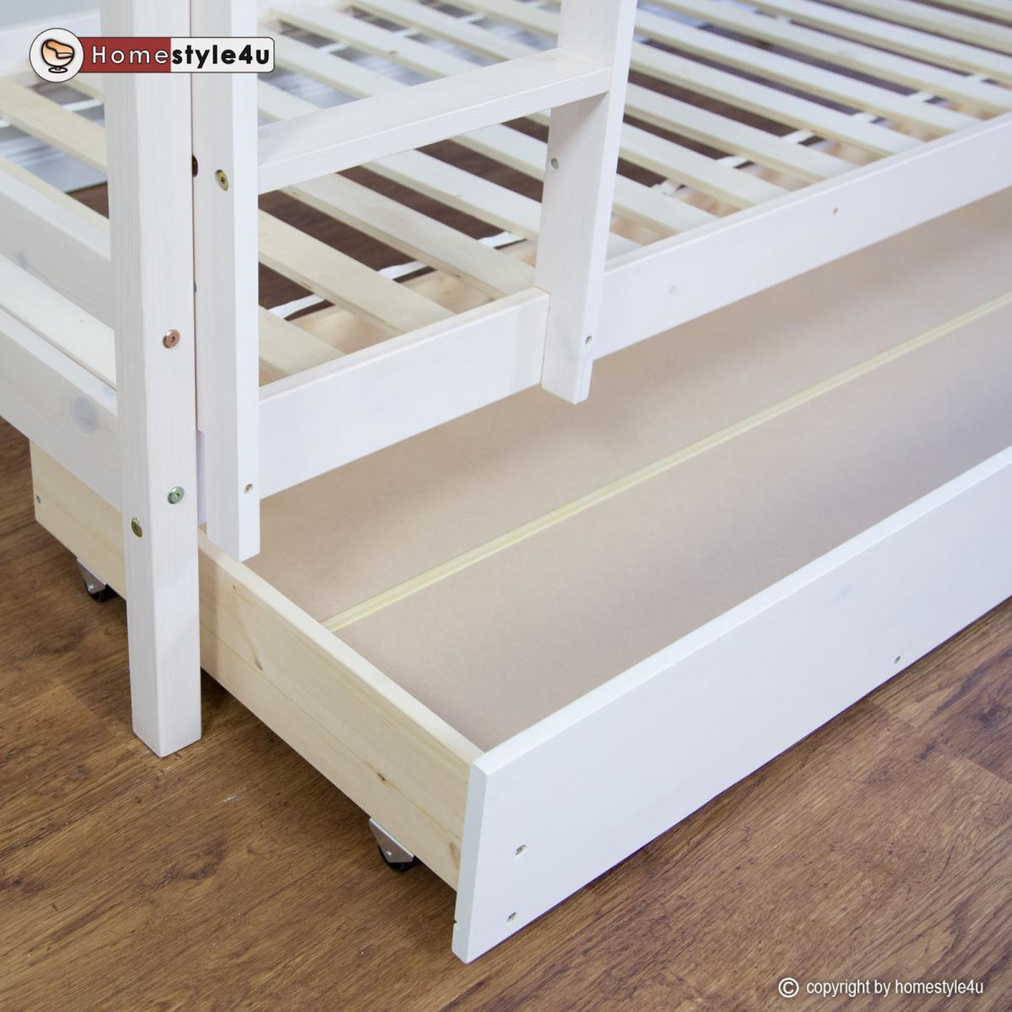 Voir la diapositive 3 : HomeStyle4U Lits superposés simple blancs 90x200cm avec tiroir de rangement