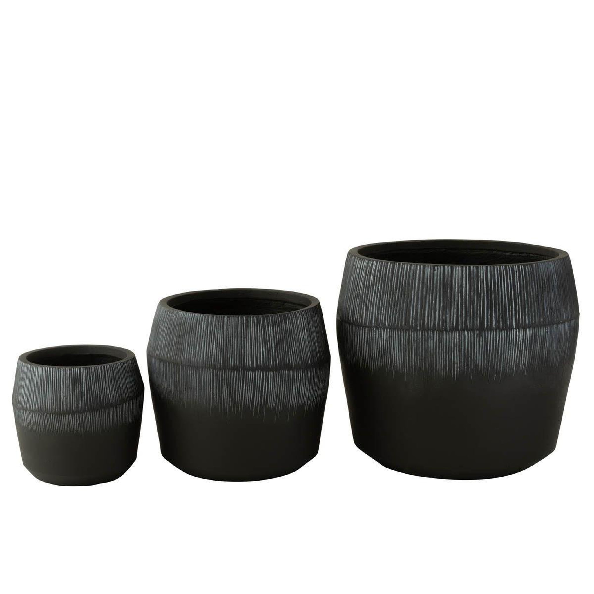 Voir la diapositive 2 : J-LINE Lot de 3 cache-pots en argile  abel  55cm noir