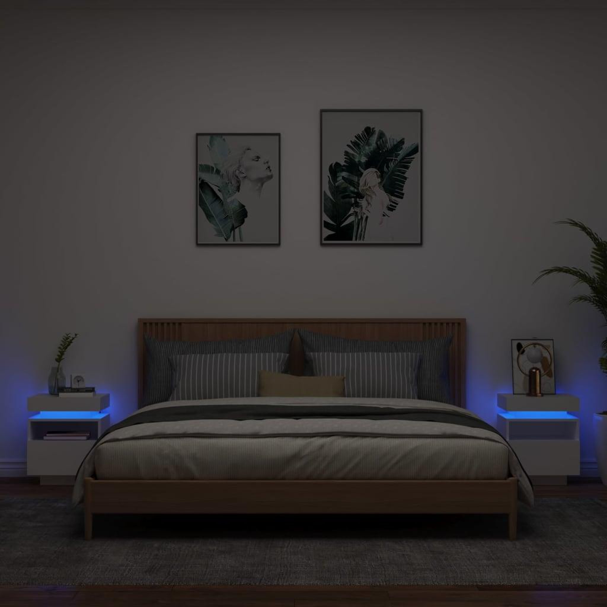 Voir la diapositive 1 : VIDAXL Armoires de chevet avec lumieres LED 2 pcs blanc 40x39x48,5 cm
