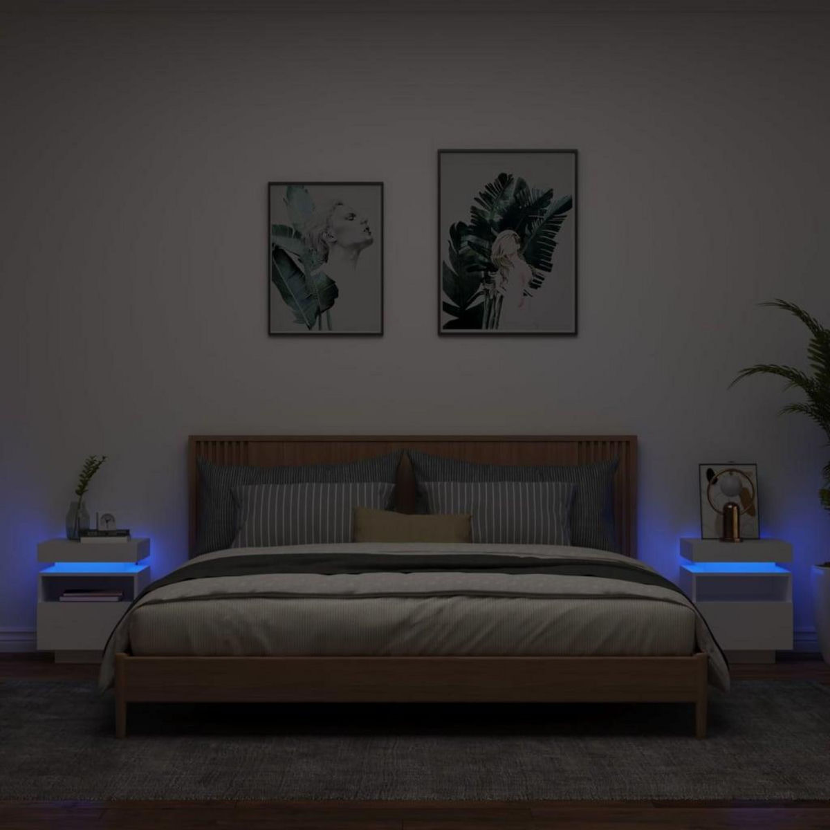VIDAXL Armoires de chevet avec lumieres LED 2 pcs blanc 40x39x48,5 cm