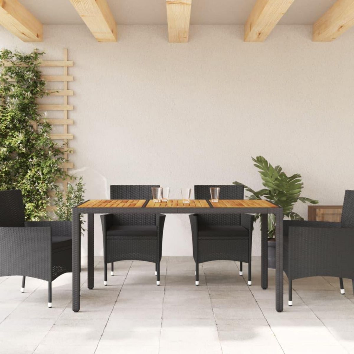 VIDAXL Table de jardin et dessus en bois d'acacia noir resine tressee