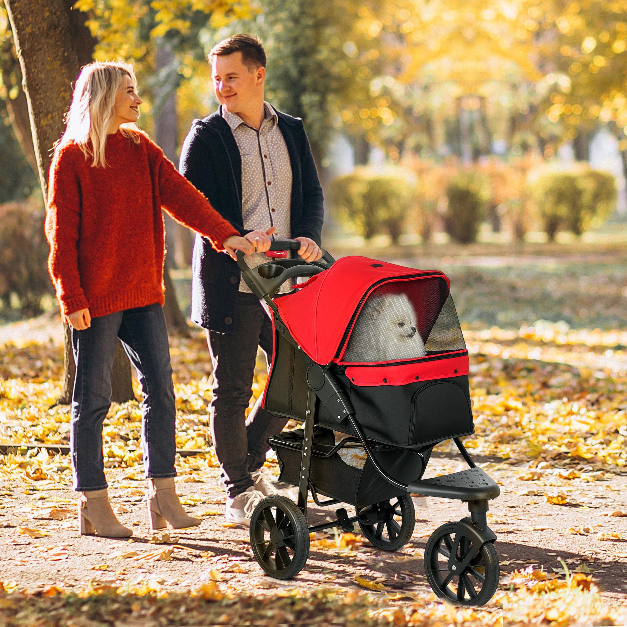 Voir la diapositive 2 : PAWHUT Poussette pour chien pliable 3 roues tout-terrain rouge noir