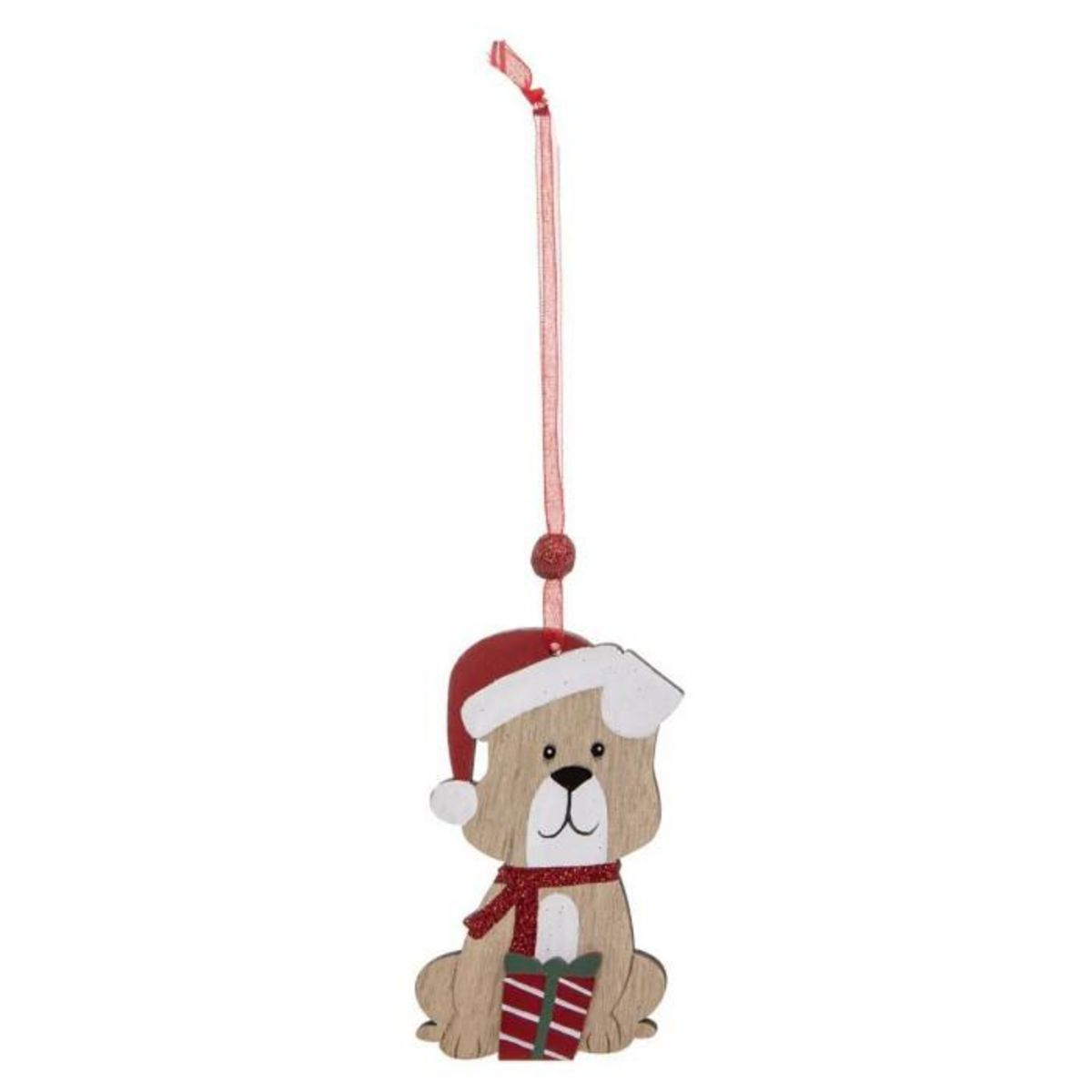 ATMOSPHERA Lot de 4 Sujets de Noël  Chien  12cm Beige & Rouge