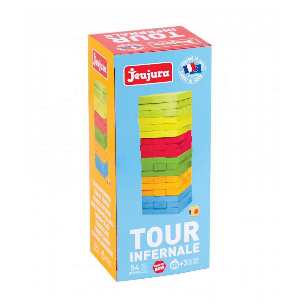 JeuJura Coffret de la Tour Infernale Colorée - Jeu de 54 Pièces en Hêtre pour Enfants