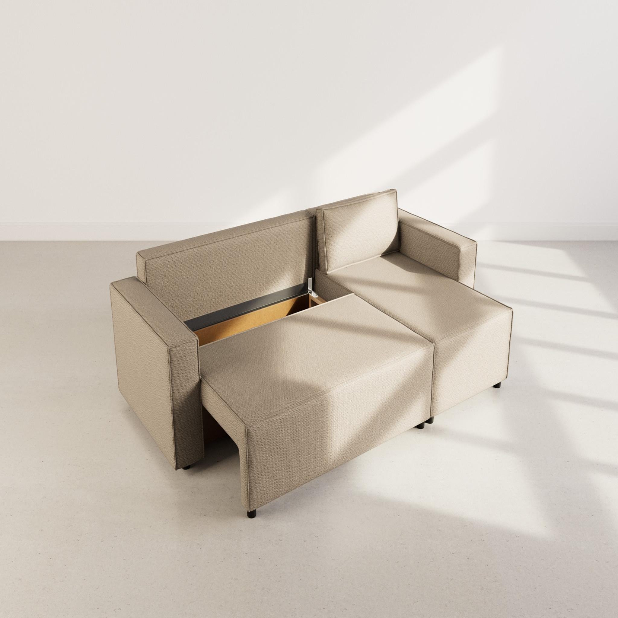 Voir la diapositive 3 : BEST MOBILIER Jonas - canapé d'angle réversible 4 places convertible avec coffre en tissu texturé