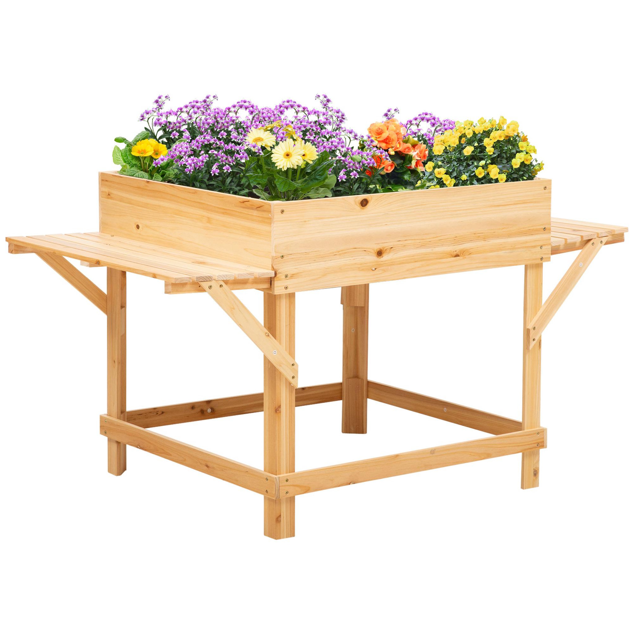 Voir la diapositive 1 : OUTSUNNY Jardinière sur pied potager dim. 130L x 75l x 75H cm 2 étagères, feutre drainage inclus bois sapin pré-huilé