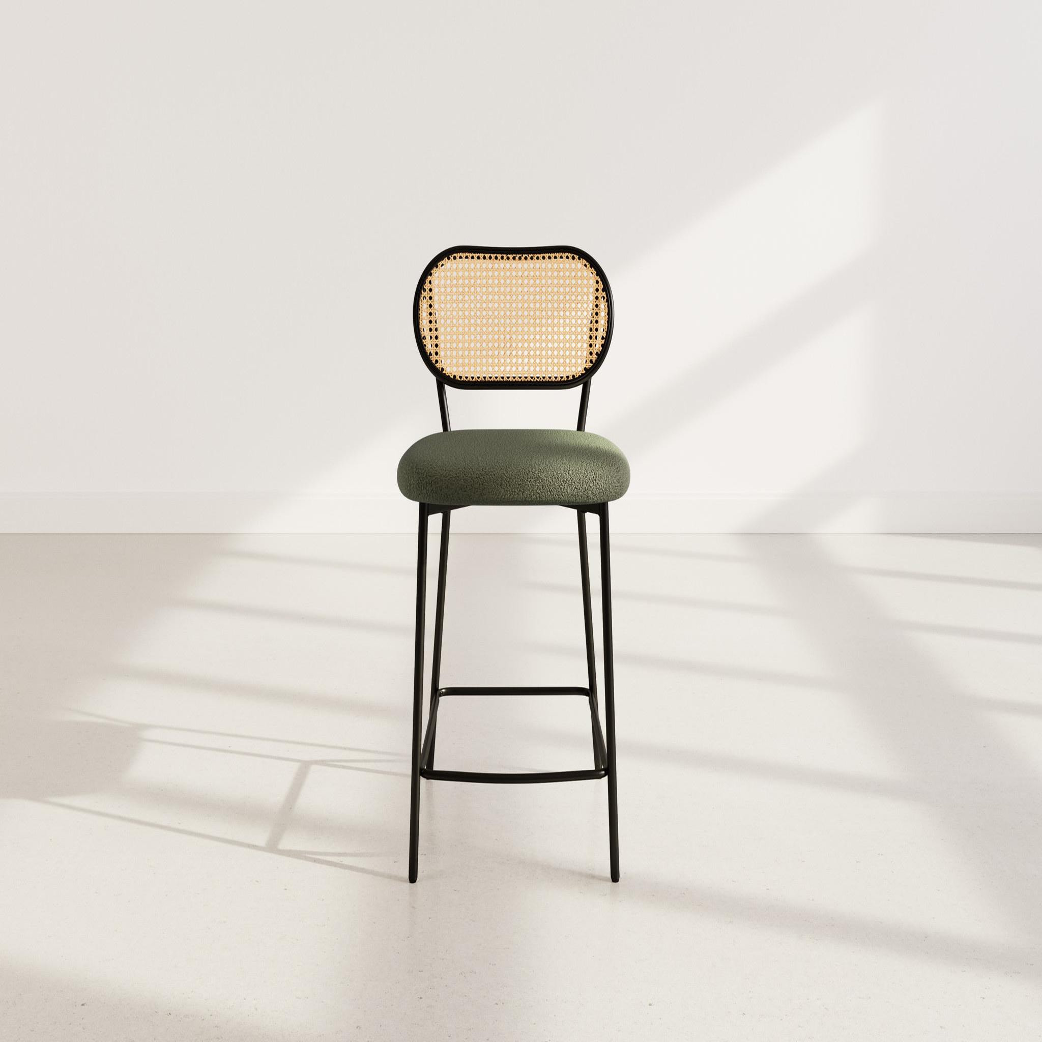 Voir la diapositive 6 : BEST MOBILIER Luciano - lot de 2 tabourets cannage - dossier arrondi - en tissu bouclette