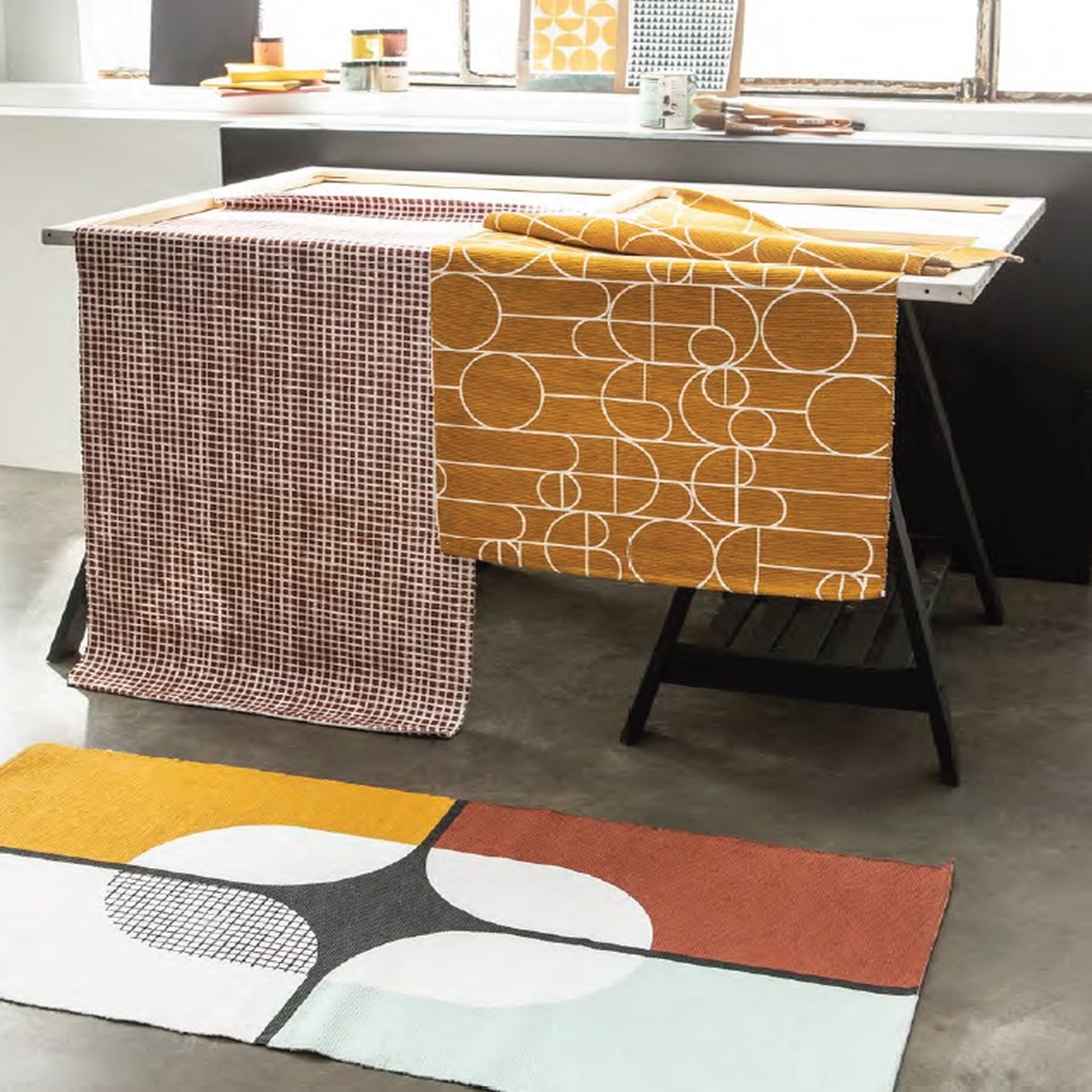 Voir la diapositive 1 : TODAY Tapis déco rectangle en polycoton imprimé quadrillage 60x120 cm TERRA ROSA