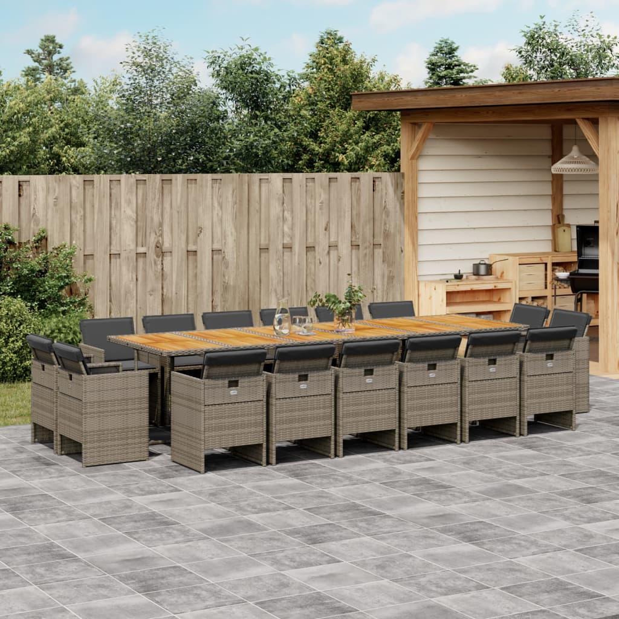 VIDAXL Ensemble a manger de jardin 17 pcs et coussins resine tressee