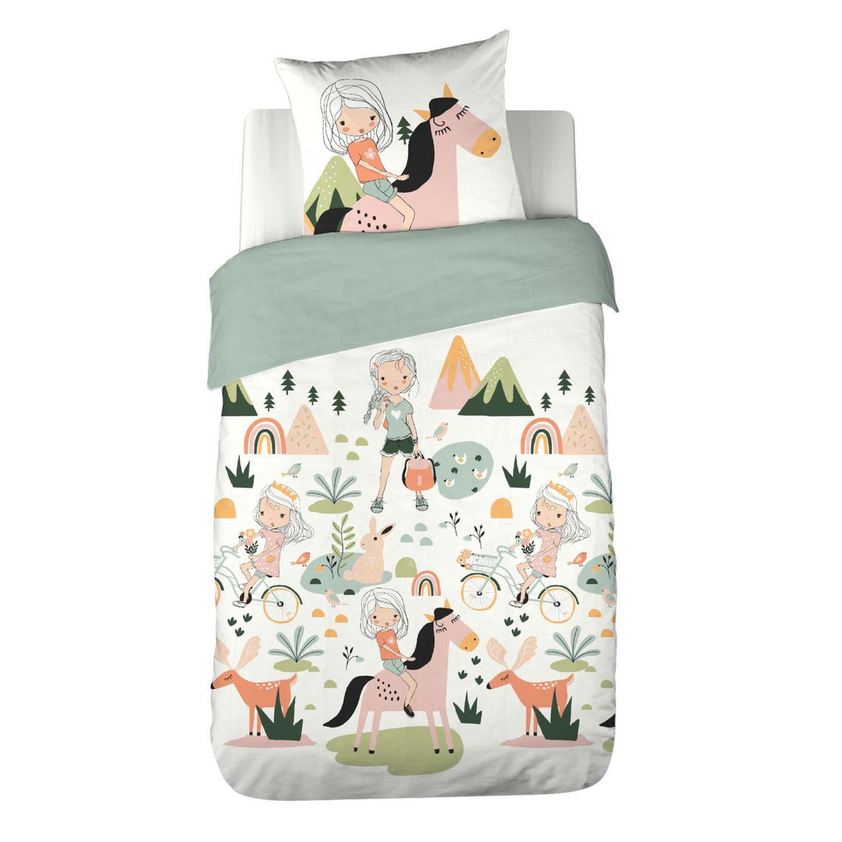 COTE DECO Parure de lit enfant Cheval - 100% coton 57 fils/cm² - 140 x 200 cm