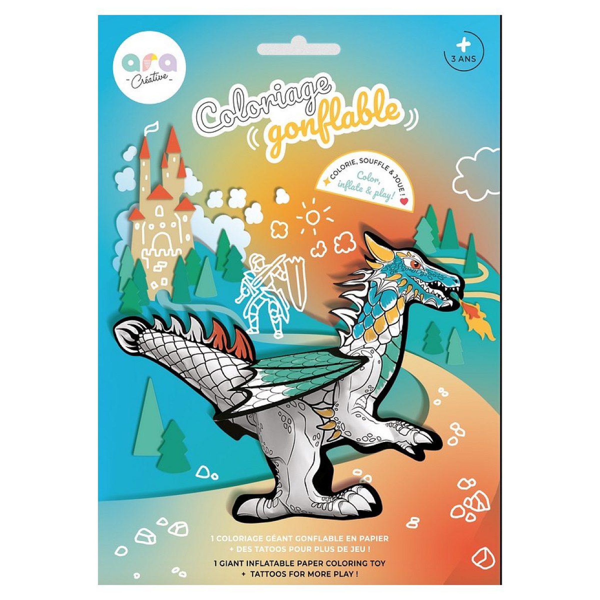 Voir la diapositive 1 : ARA CREATIVE Coloriage gonflable – 1 dragon geant a colorier