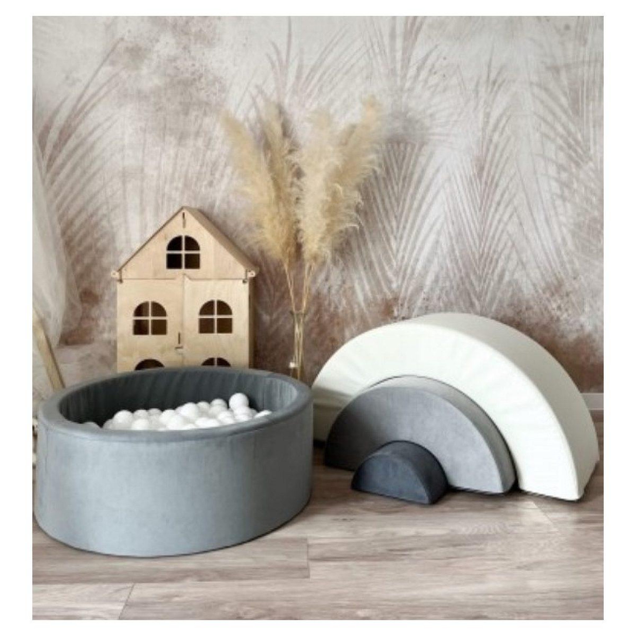 Voir la diapositive 2 : MONIO FOR KIDS Piscine à balles arc-en-ciel en mousse trinity grise + 150 balles
