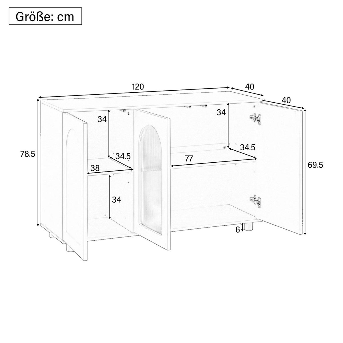 MERAX Buffet 3 porte(s) 0 tiroir(s) - 120 cm noir mdf