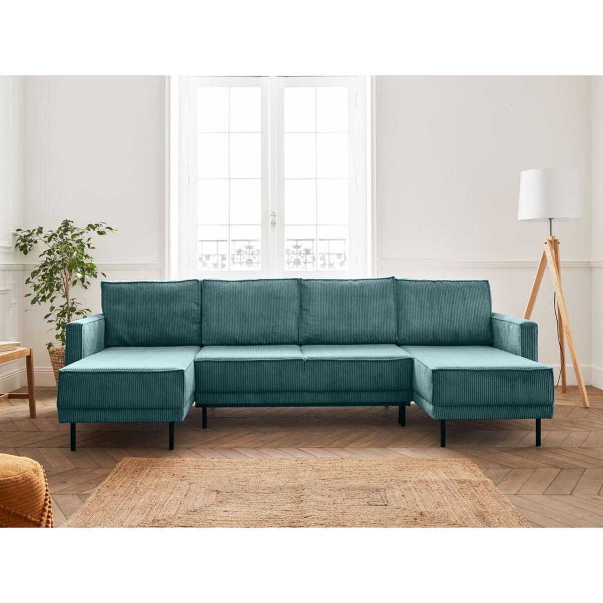 LISA DESIGN Charlie - canapé panoramique en u - 7 places - convertible avec coffre - en velours côtelé