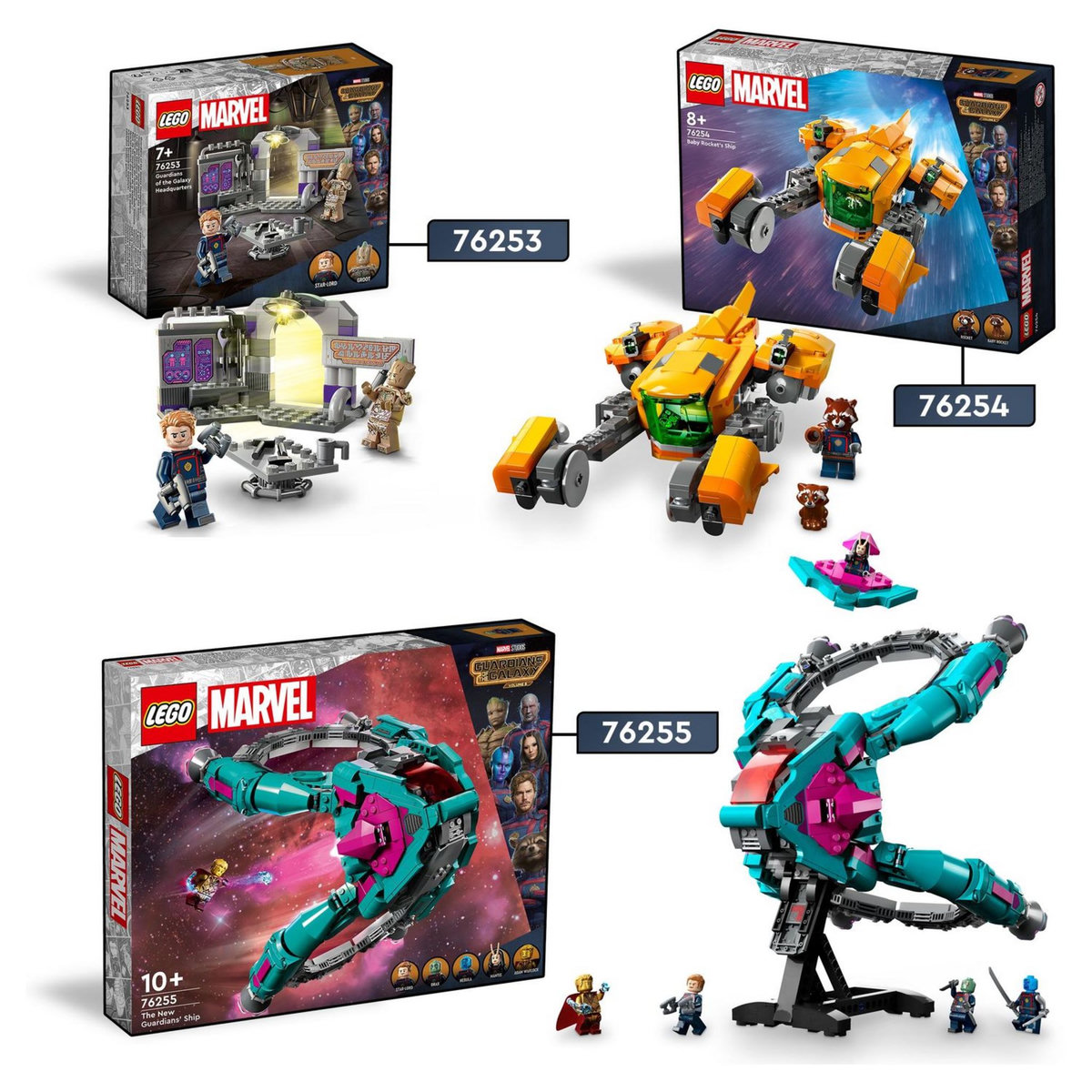 LEGO Marvel 76253 Le QG des Gardiens de la Galaxie Volume 3, Jeu avec Minifigurines Groot et Star-Lord, Jouet Super-Héros Enfants