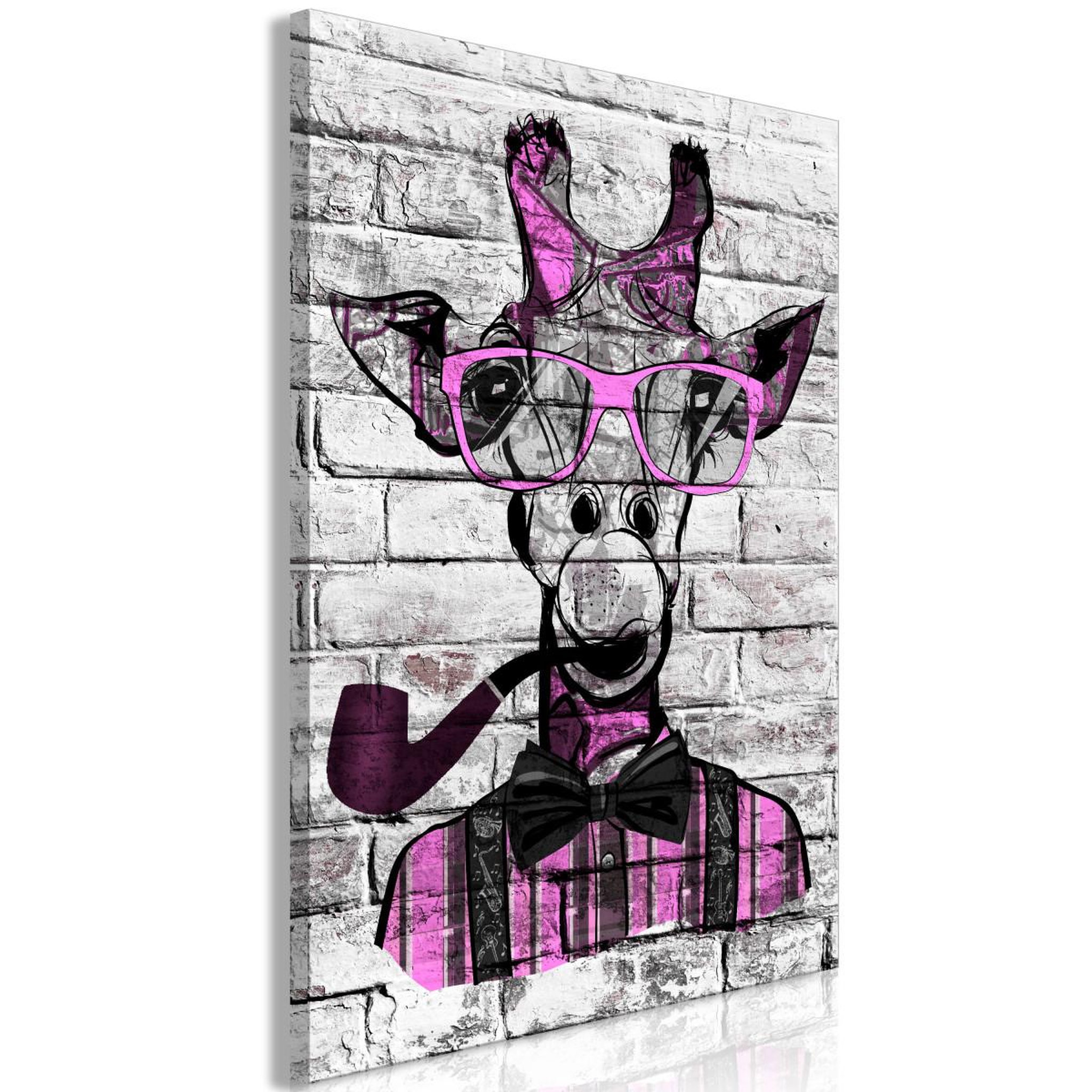 Paris Prix Tableau imprimé  giraffe with pipe pink. Coloris disponibles : Multicolore