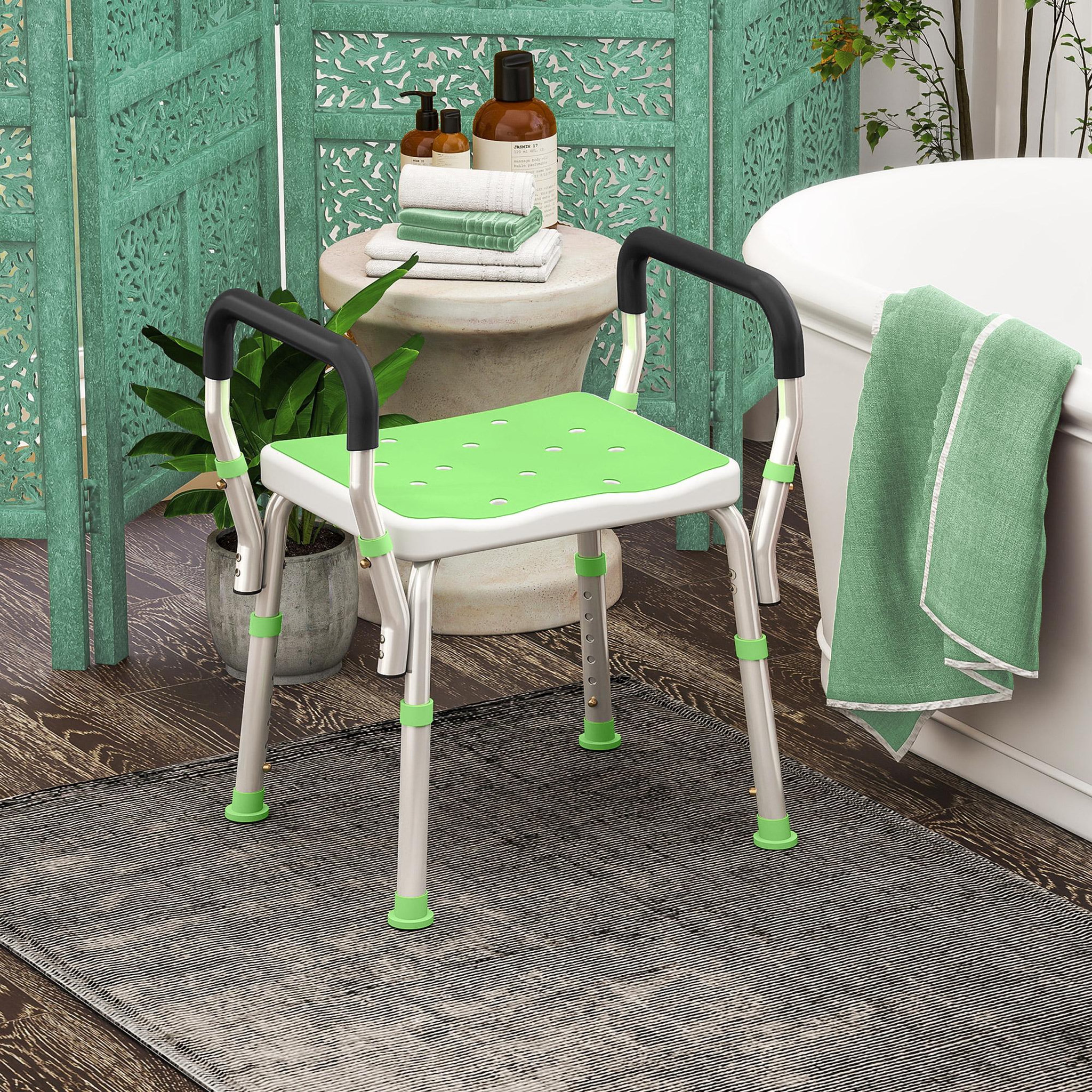 Voir la diapositive 2 : HOMCOM Chaise de douche tabouret de douche antidérapant - hauteur réglable, accoudoirs - alu hdpe vert