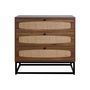 Voir la diapositive 4 : SWEEEK Commode rétro décor bois et cannage 3 tiroirs piètement et poignées en métal noir