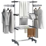 HOMCOM Séchoir à linge étendoir pliable ailes latérales 3 niveaux acier inox PP. Coloris disponibles : Gris, Bleu