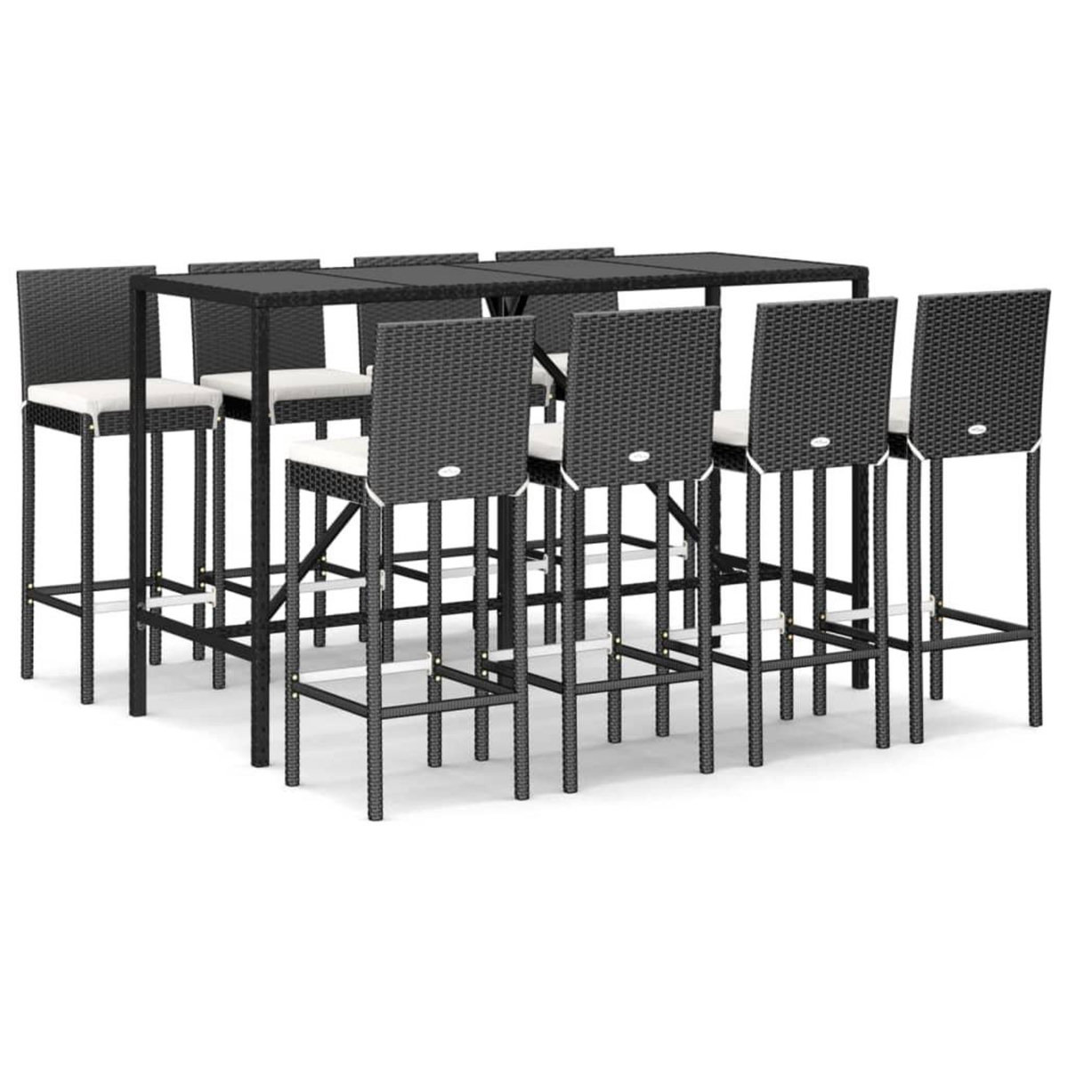 VIDAXL Ensemble de bar de jardin 9 pcs avec coussins noir poly rotin