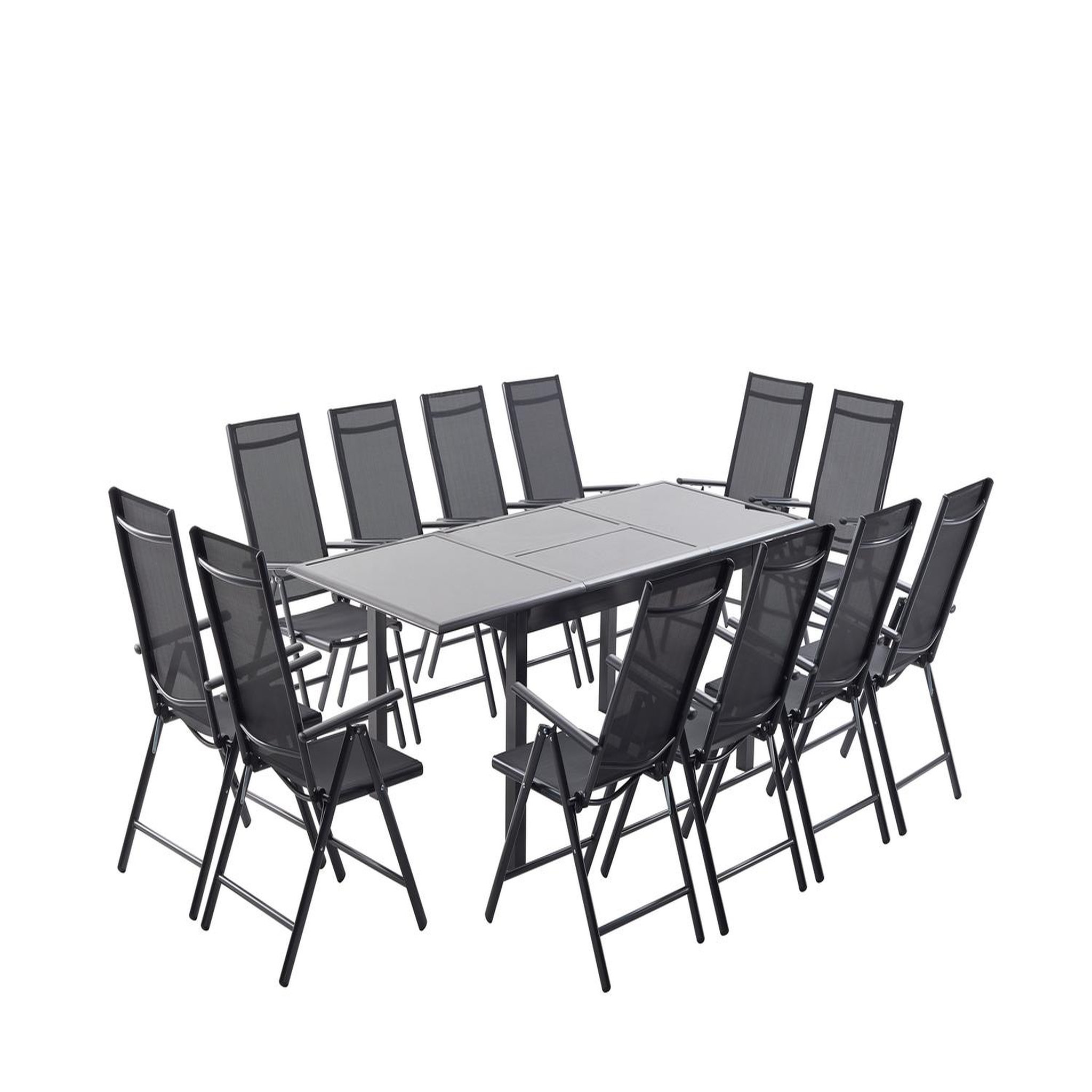 CONCEPT USINE Table de jardin et 12 chaises en aluminium gris ravenne