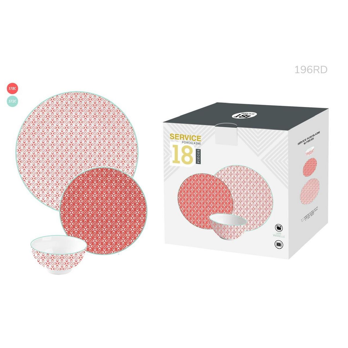 Service vaisselle 18 pièces en porcelaine corail