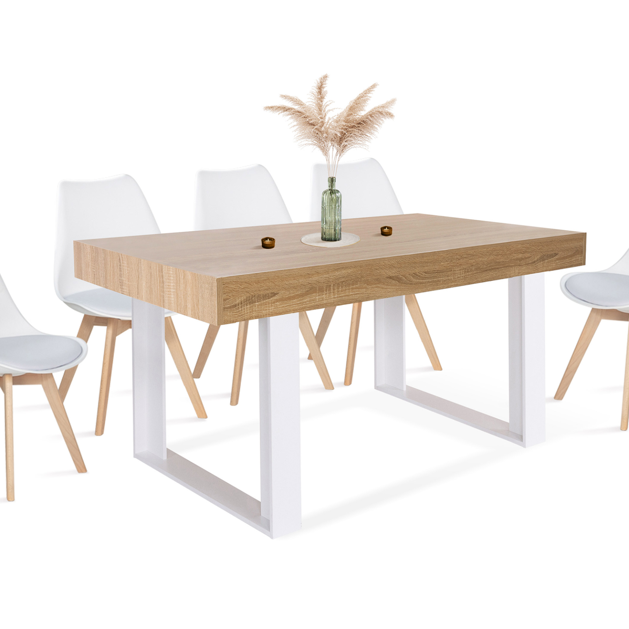 ID MARKET Table à manger rectangle phoenix 6 personnes bois et blanc 160 cm