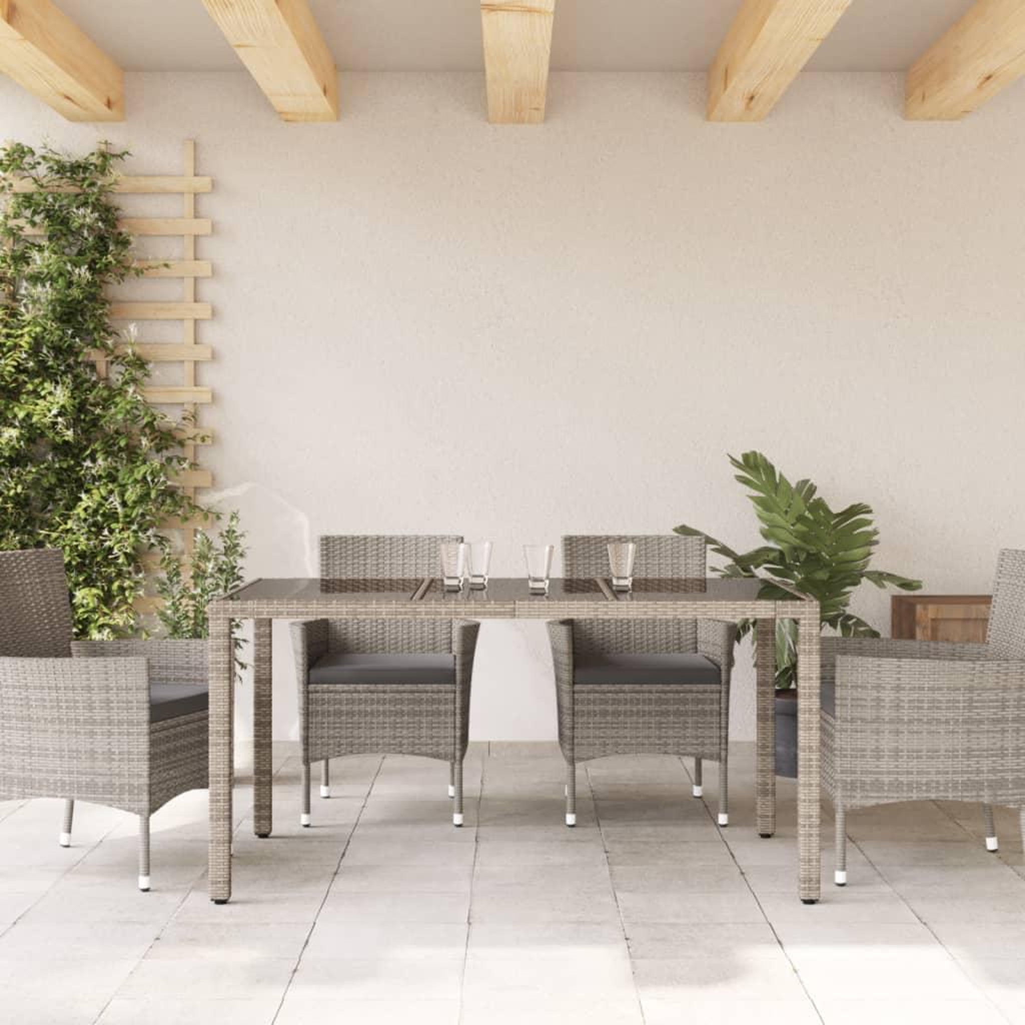 Voir la diapositive 3 : VIDAXL Table de jardin dessus en verre Gris 150x90x75cm Resine tressee