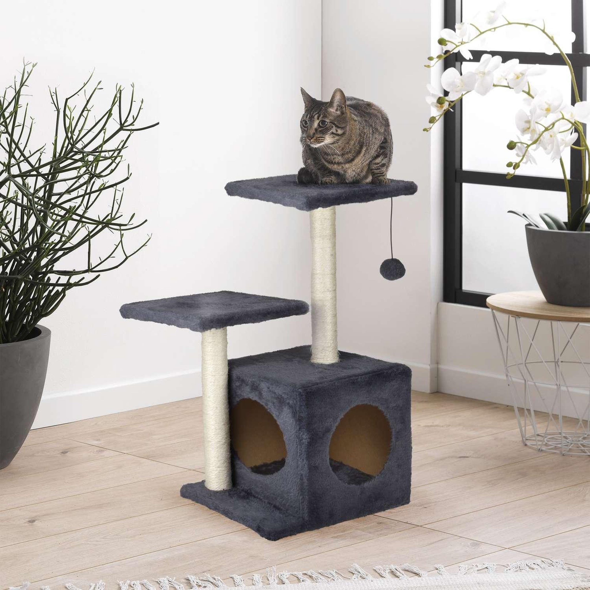 Voir la diapositive 2 : LOVE STORY Arbre à chat tom avec niche et jouet - gris anthracite