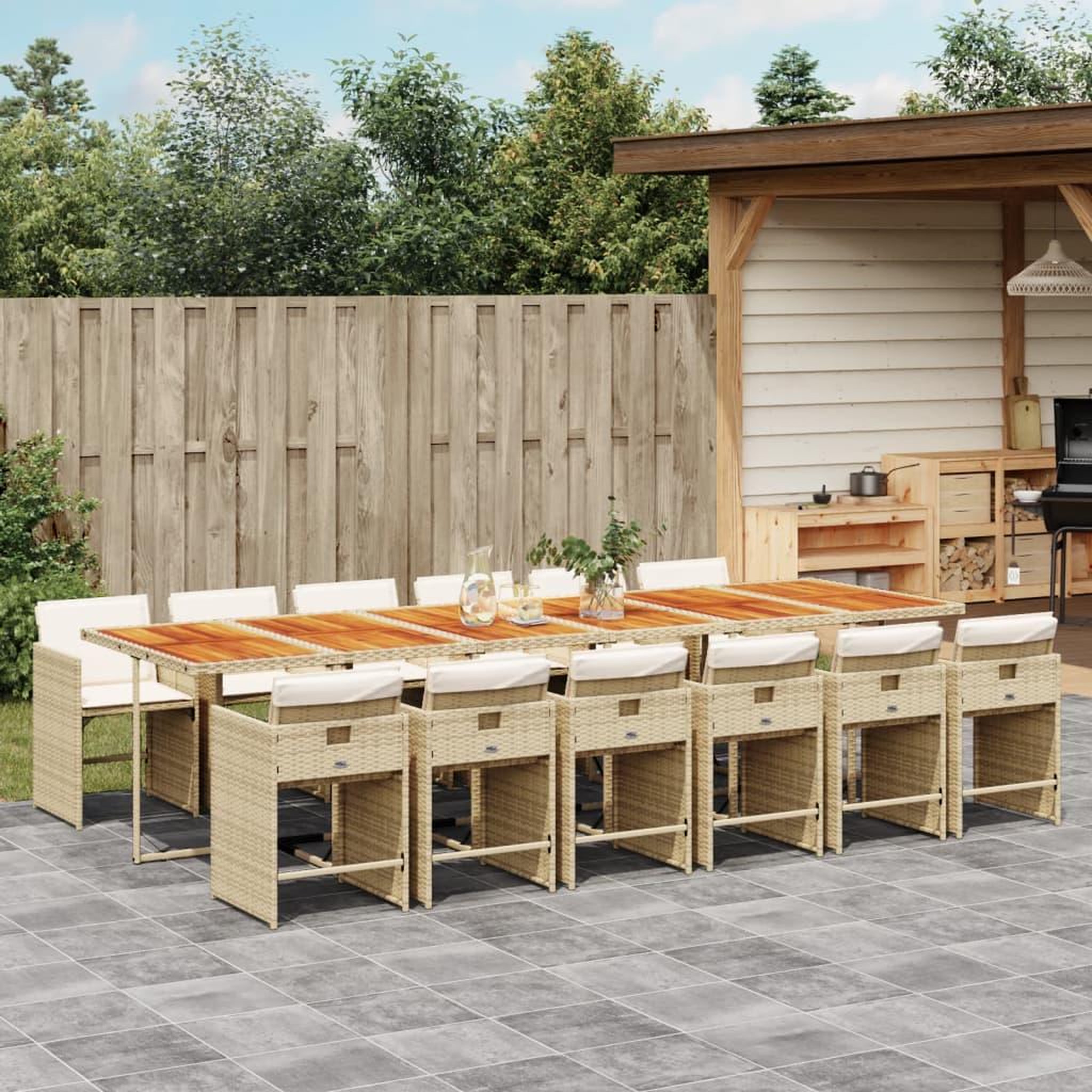 VIDAXL Ensemble a manger de jardin et coussins 13 pcs beige