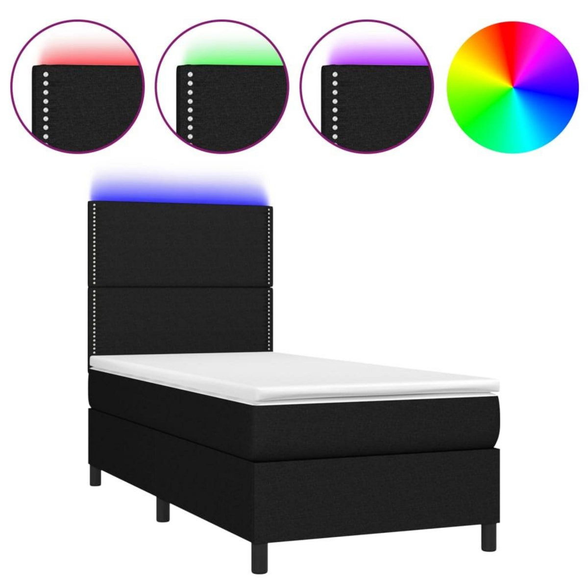VIDAXL Sommier a lattes de lit avec matelas et LED Noir 80x200cm Tissu