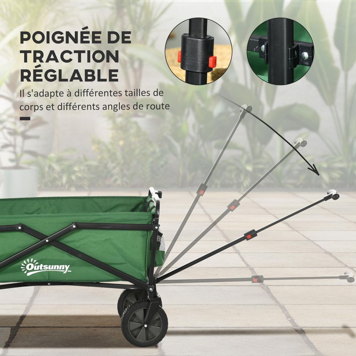OUTSUNNY Chariot de transport pliable à roulettes - poignée télescopique - max. 40 Kg - métal noir oxford vert