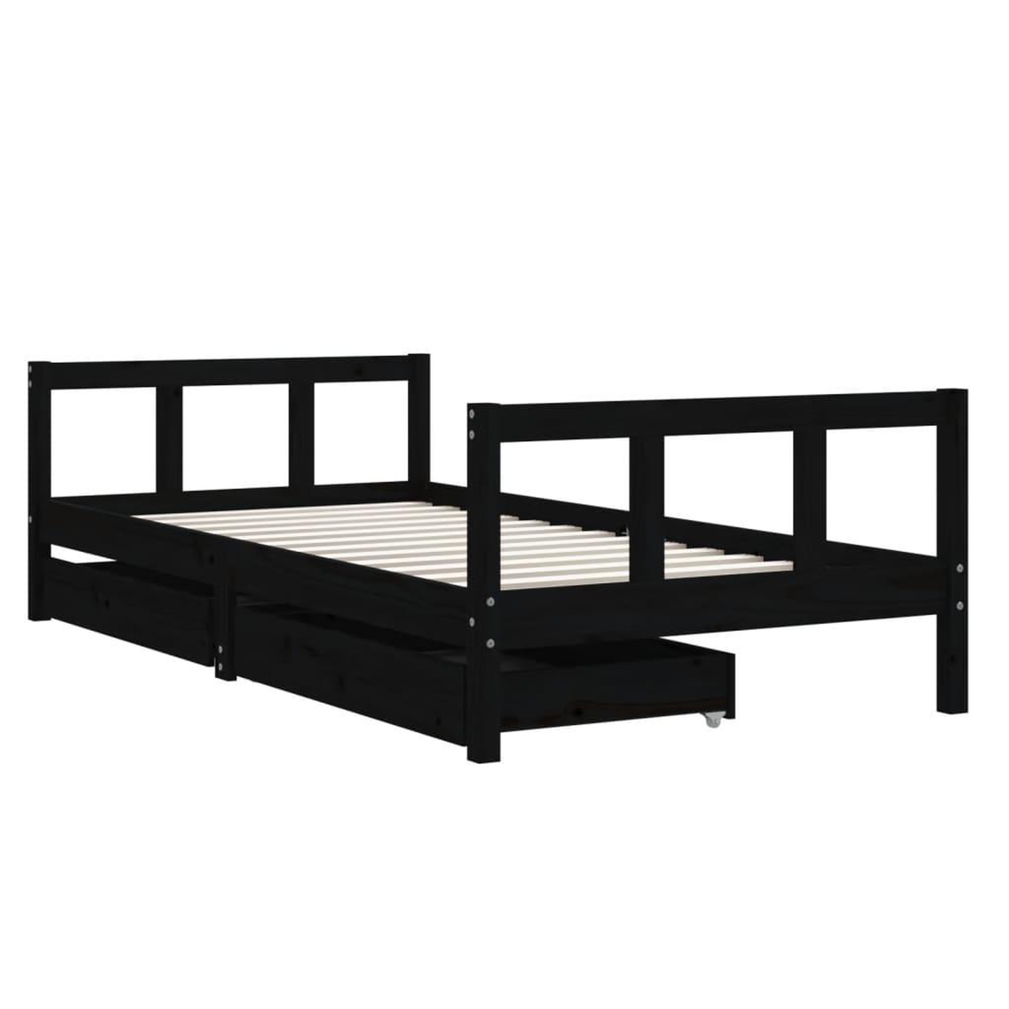 Voir la diapositive 3 : VIDAXL Cadre de lit d'enfants tiroirs noir 90x190cm bois de pin massif