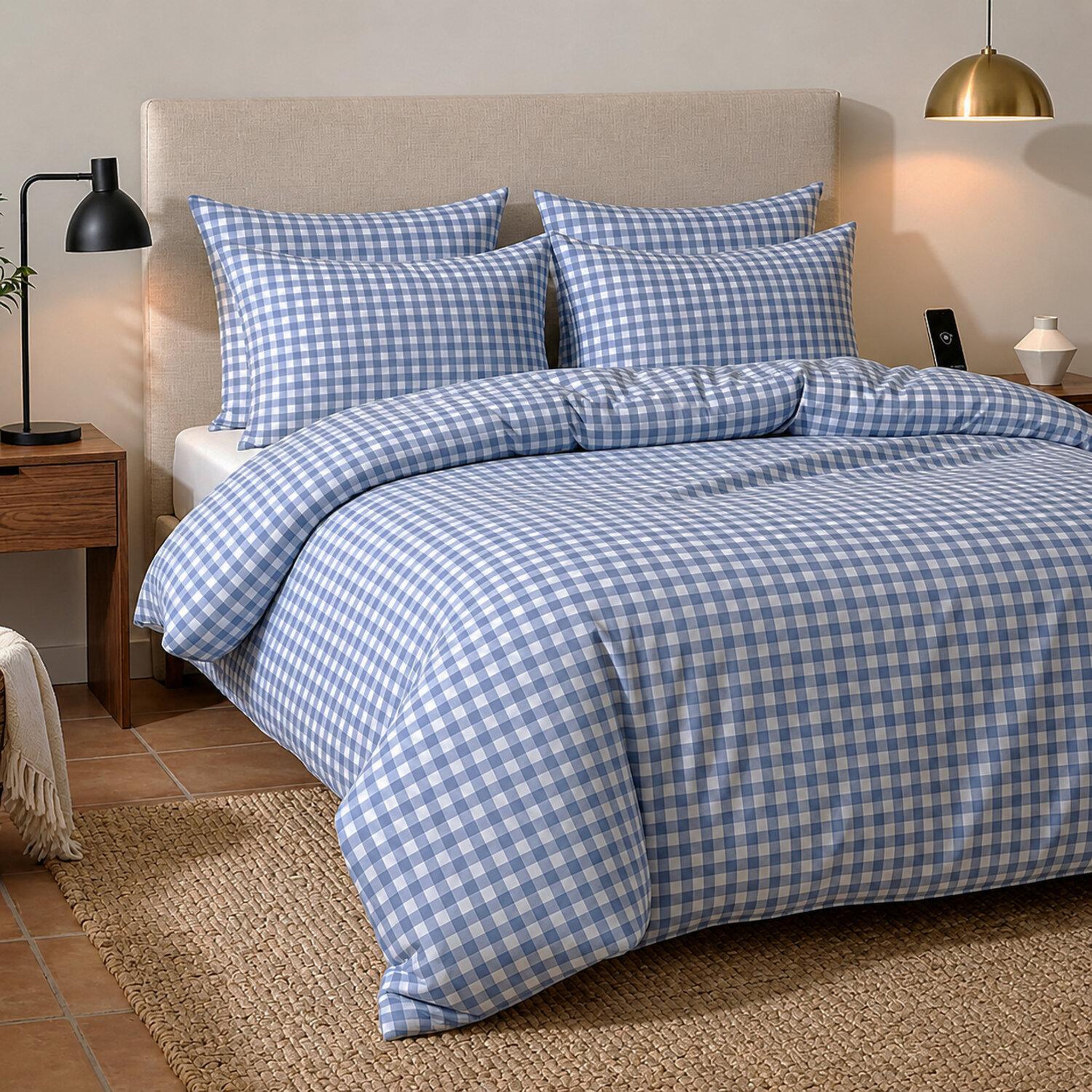 Voir la diapositive 2 : ATELIER DU COTON Parure housse de couette en coton 57 fils celestin