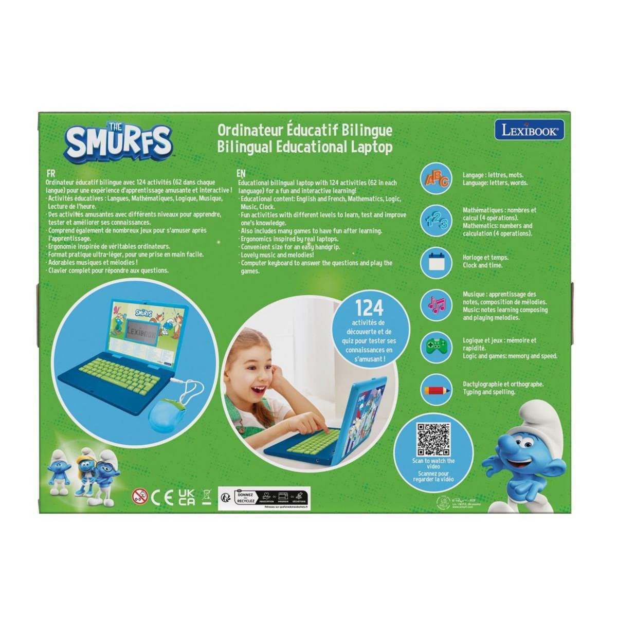 Lexibook Ordinateur portable éducatif bilingue Schtroumpfs (FR/EN)