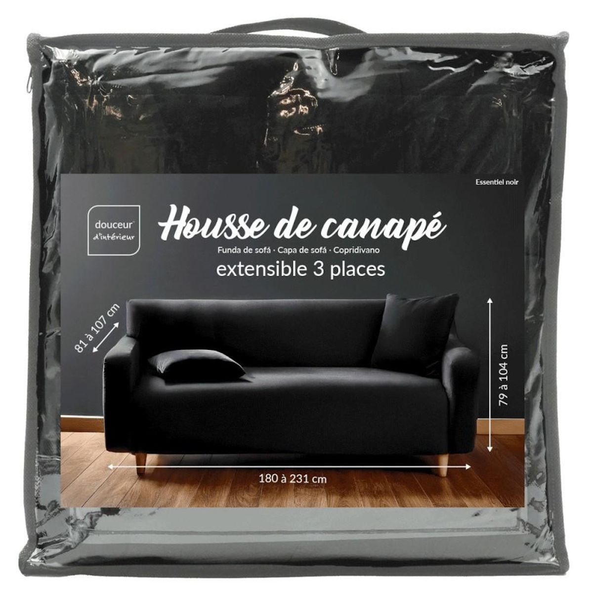 L3C Housse de canapé extensible en polyester coloris noir