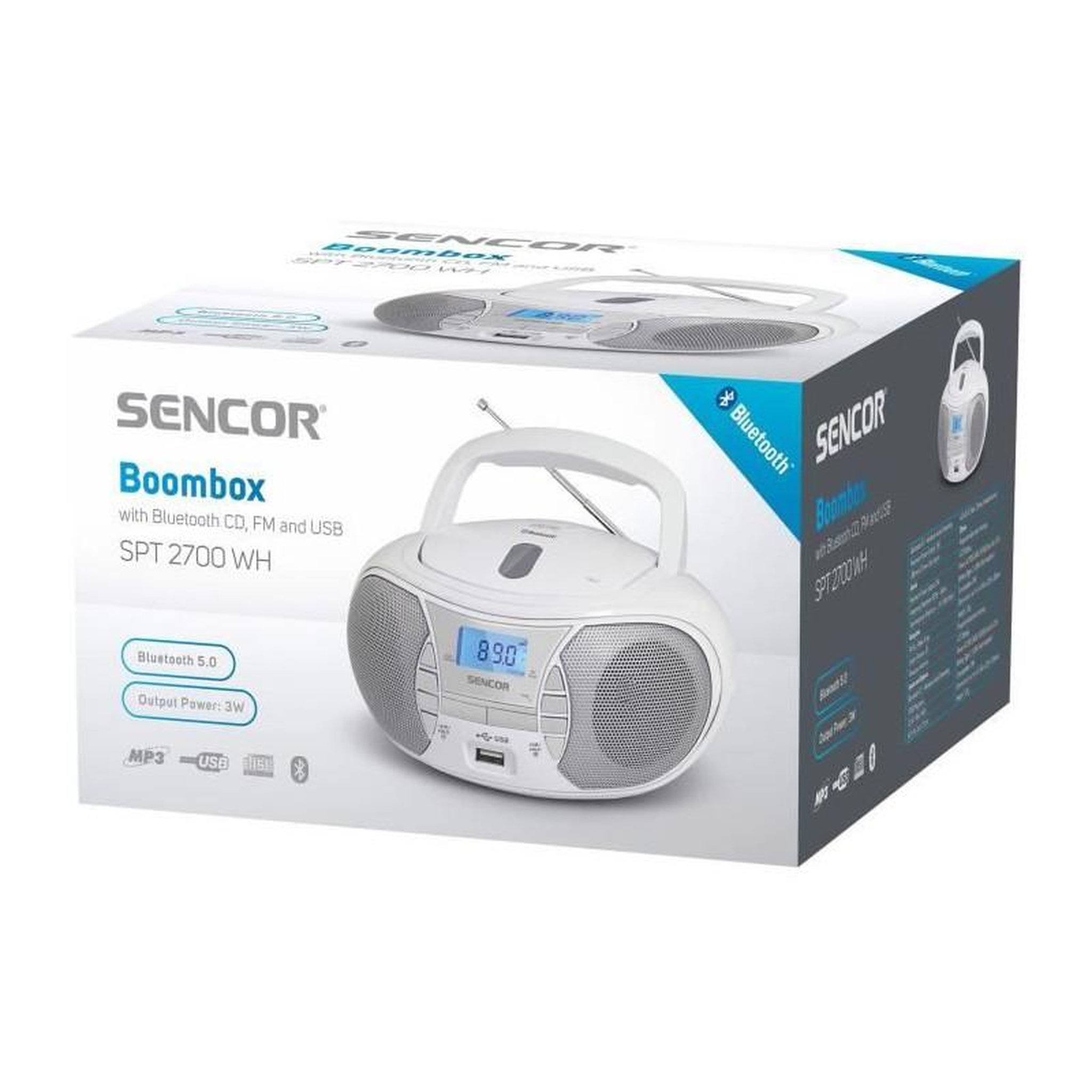 Voir la diapositive 3 : SENCO Lecteur Radio CD - SENCOR - SPT 2700 WH - 3 W - CD / Bluetooth / MP3 - Blanc