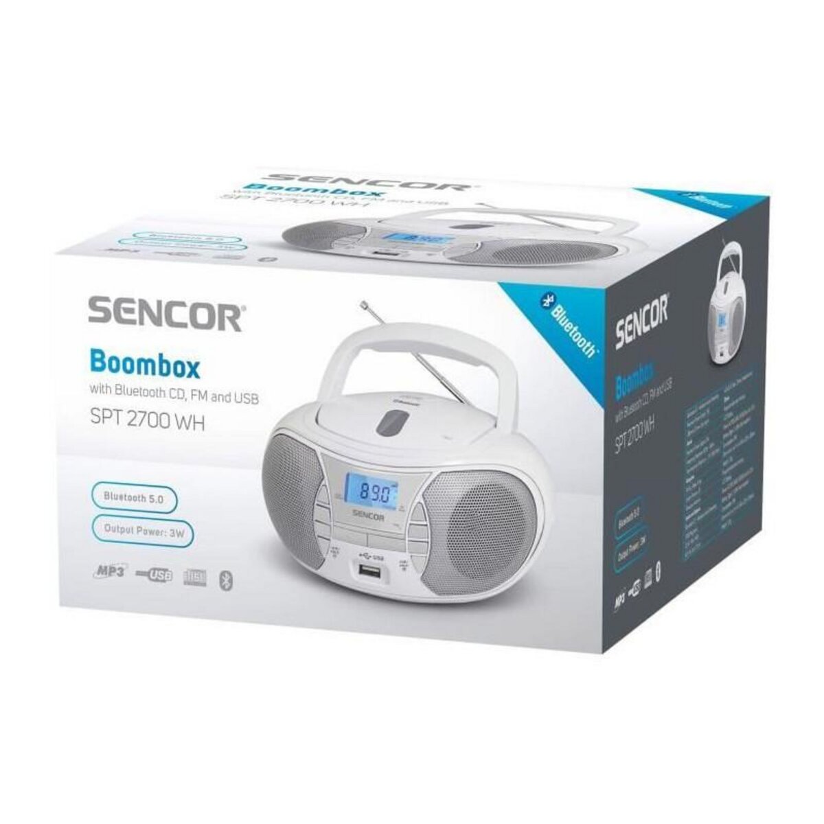 SENCO Lecteur Radio CD - SENCOR - SPT 2700 WH - 3 W - CD / Bluetooth / MP3 - Blanc
