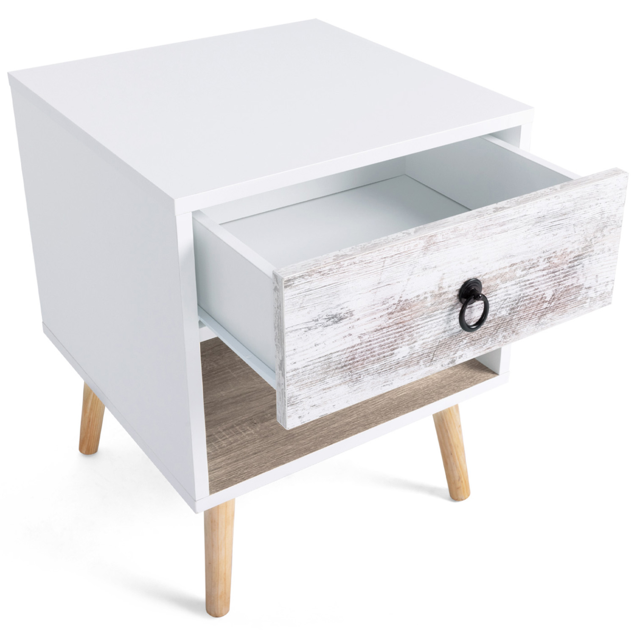 Voir la diapositive 6 : ID MARKET Lot de 2 tables de chevet BAHIA 1 tiroir avec niche scandinave