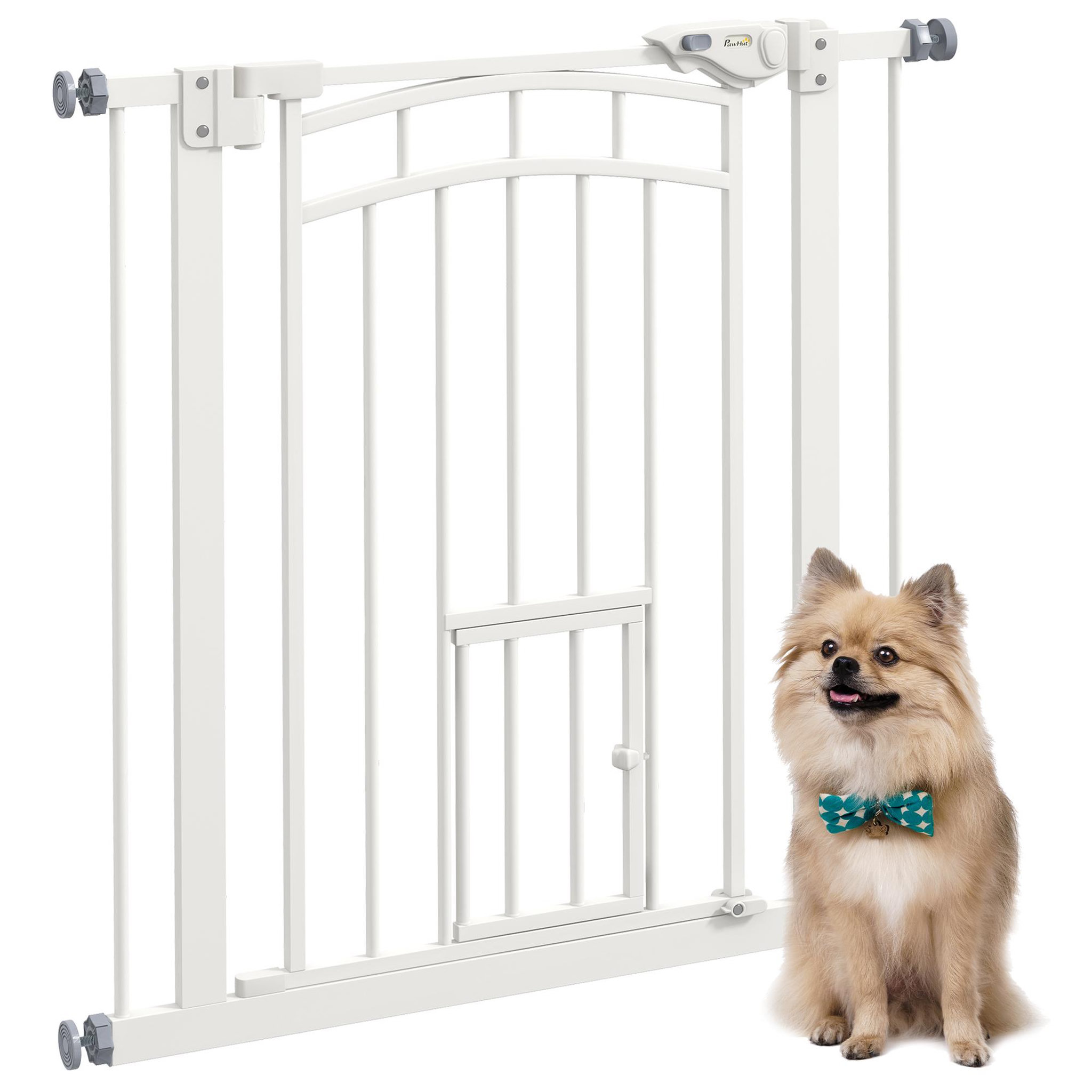 PAWHUT Barrière de sécurité pour chien - barrière à pression ajustable - double système de verrouillage - acier blanc