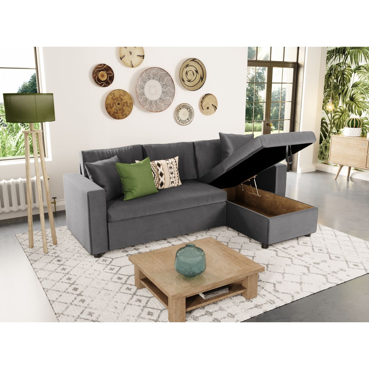 Canapé d'angle convertible et réversible  tissu aspect velours 3 places MATHILDE